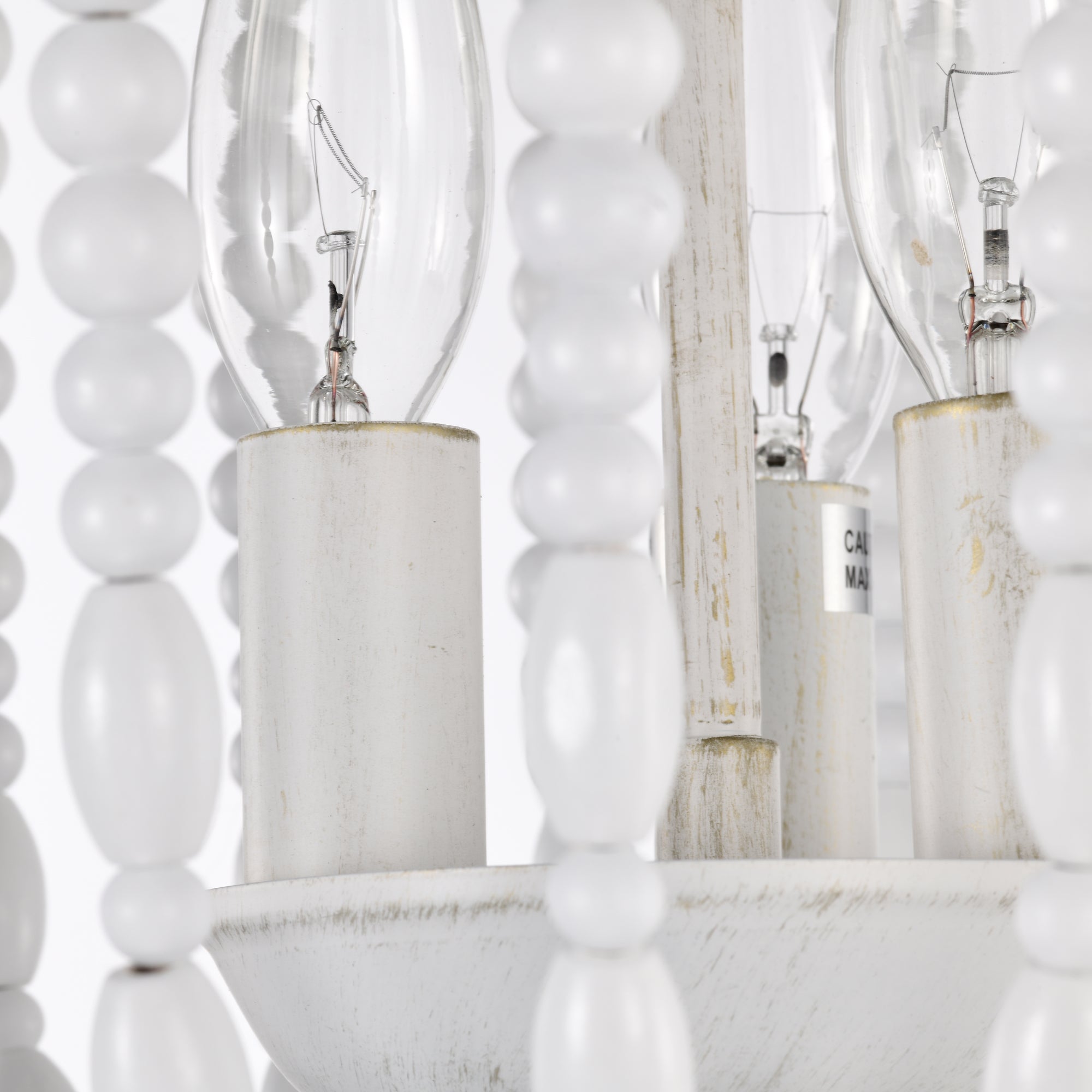 Beaded Chandelier Light Fixture White Wood Bead Flush Mount Chandelier 3-Light Boho Chandelier Light Fixture Ceiling