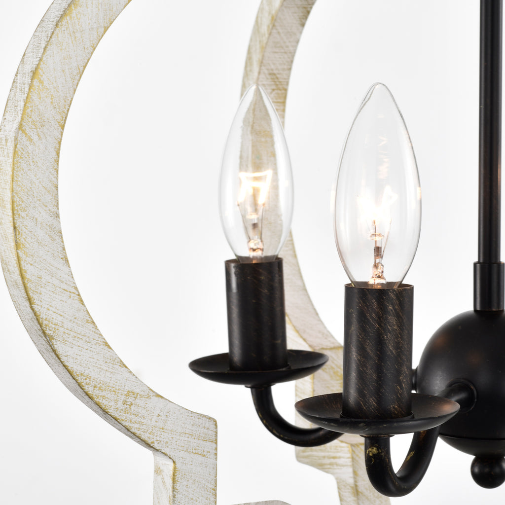 Wood Chandelier Farmhouse 4-Light Distressed Wooden Lantern Chandelier White