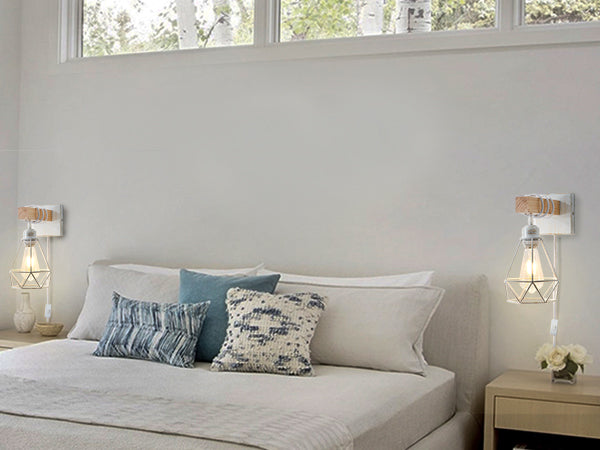 Plug in Wall Sconces 2 Pack White Farmhouse Wall Sconces Lighting Indoor Wall Lamp Plug in Wall Light Fixtures