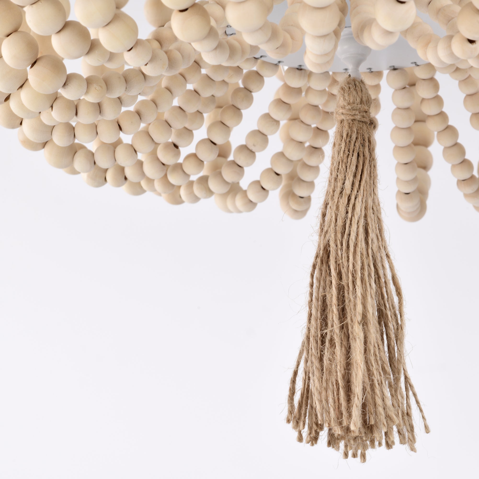 Small Wood Bead Flush Mount Chandelier 3-Light Ceiling Light