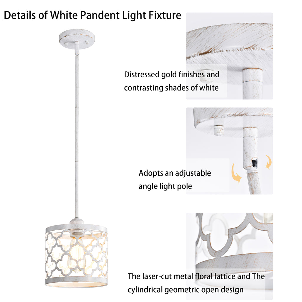White Mini Pendant Light 1-Light Small Chandelier 7.4" Wide