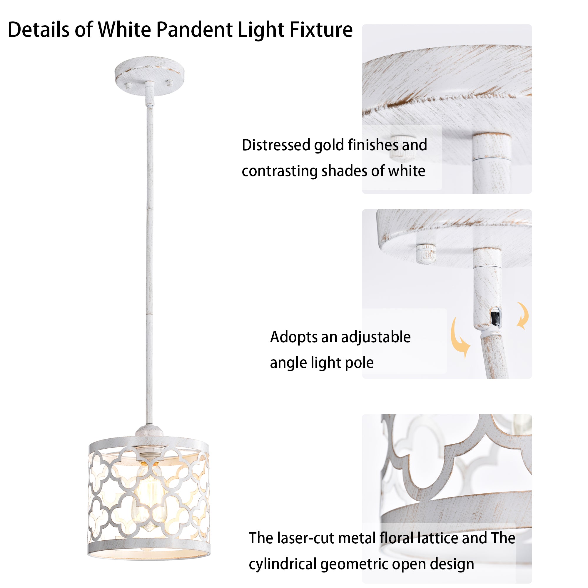 White Mini Pendant Light 1-Light Small Chandelier 7.4" Wide