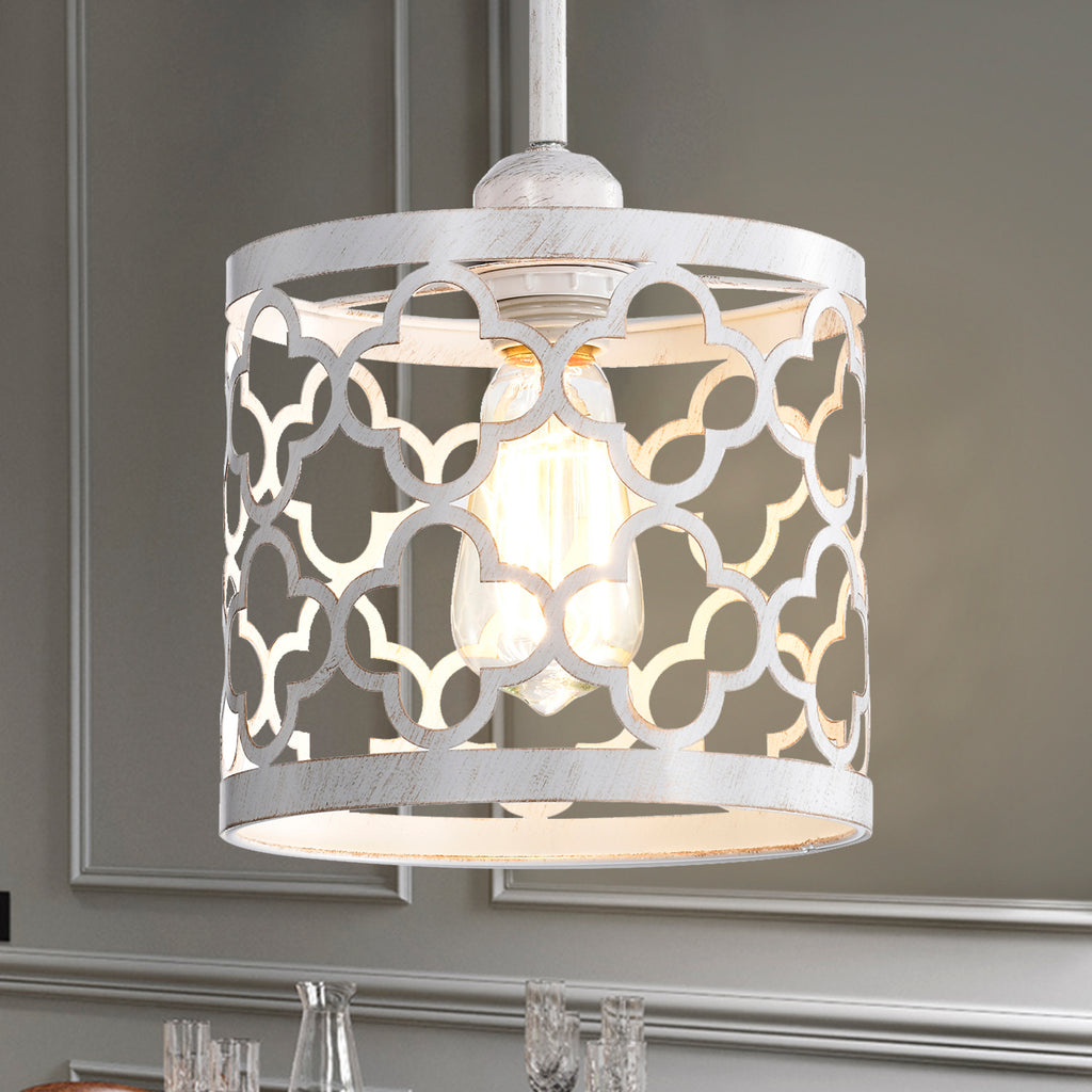 White Mini Pendant Light 1-Light Small Chandelier 7.4" Wide
