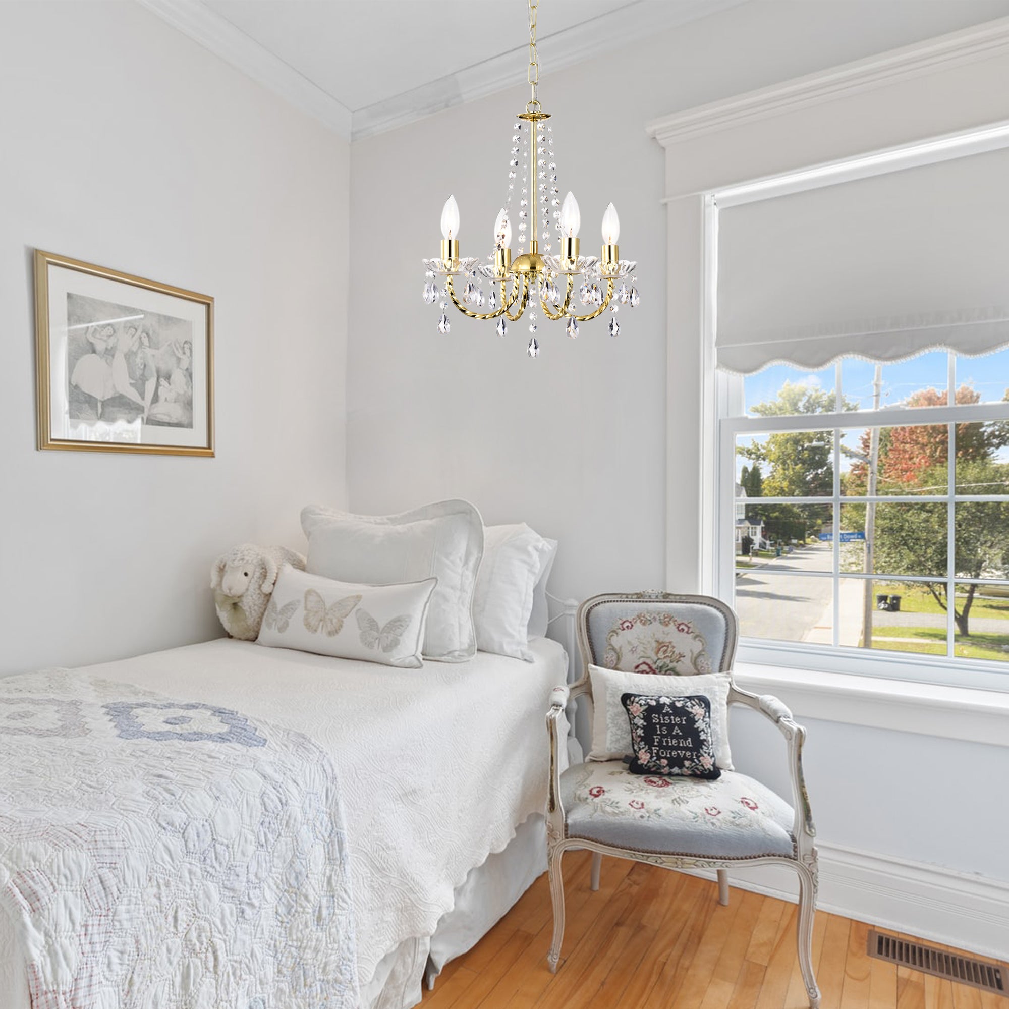 Mini Gold Chandelier for Bedroom 4 Light Modern Crystal Chandelier Light Fixture