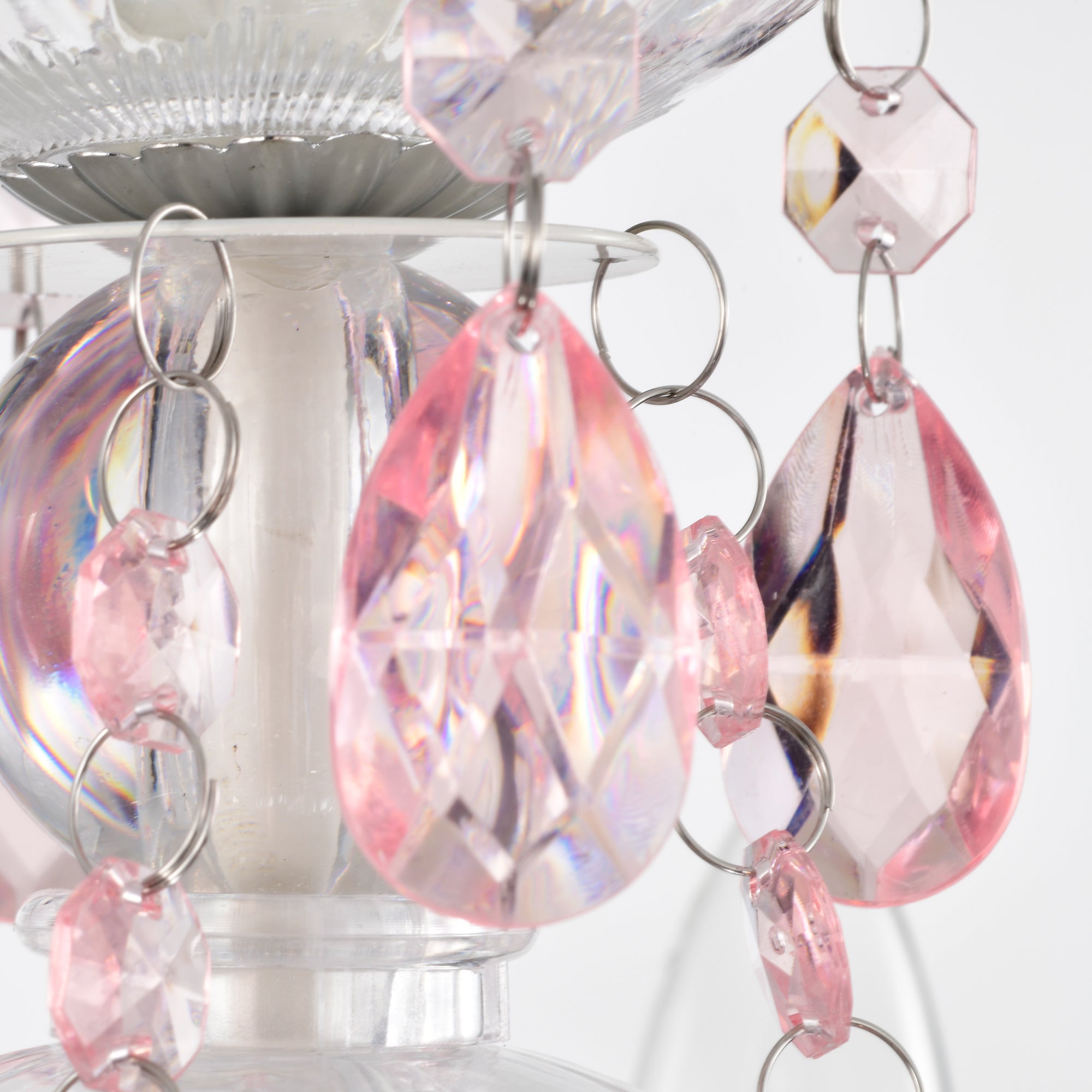 Plug In Chandelier Modern White and Pink Crystal Chandelier 4-Light
