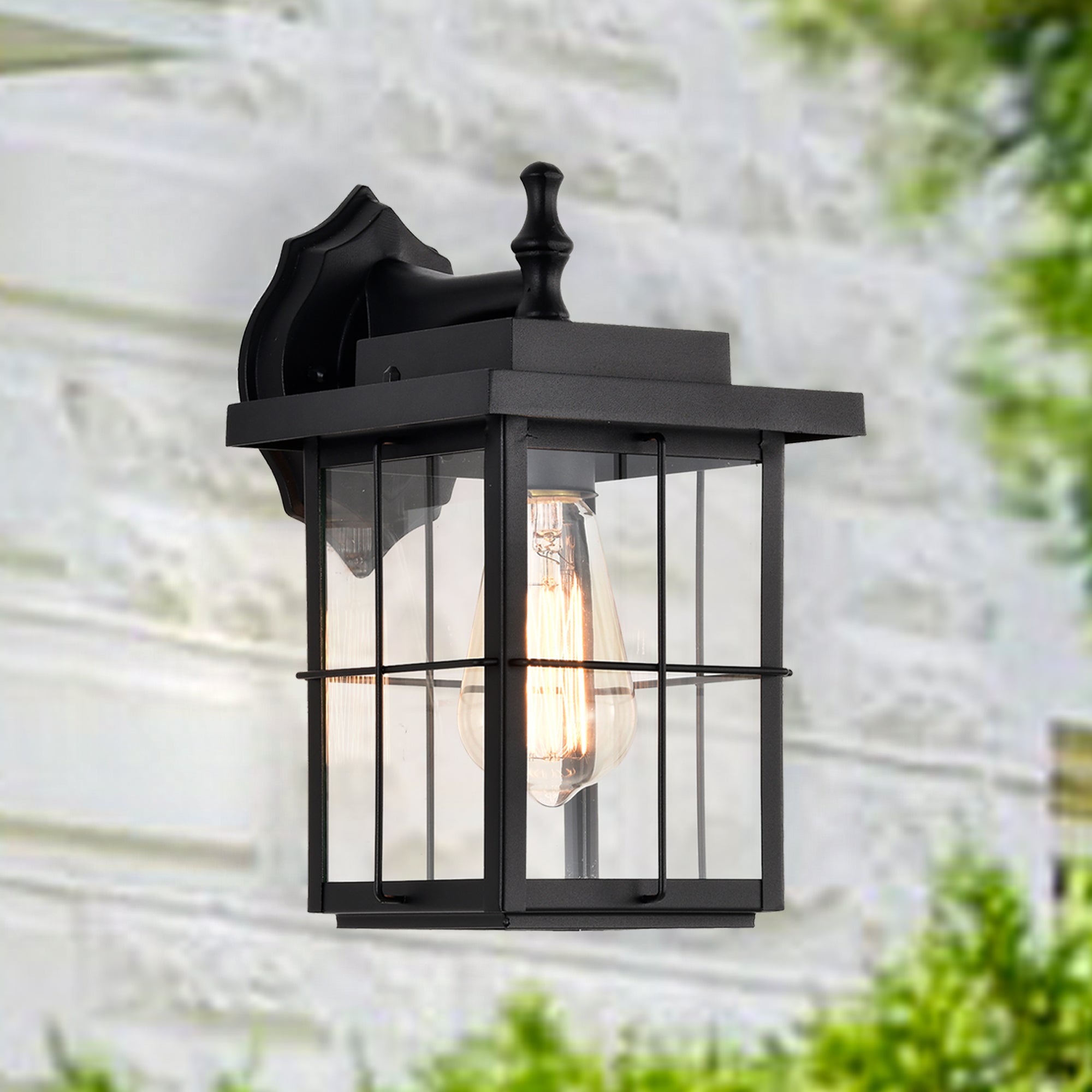 Outdoor Garage Lights Wall Mount Black with Clear Glass Shade 1-Light Outdoor Light Fixture