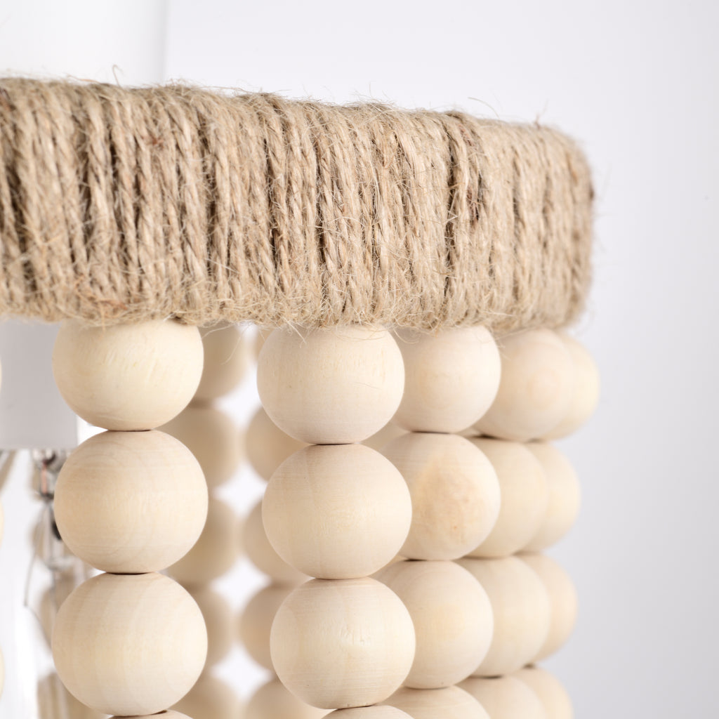 Small Wood Bead Flush Mount Chandelier 3-Light Ceiling Light