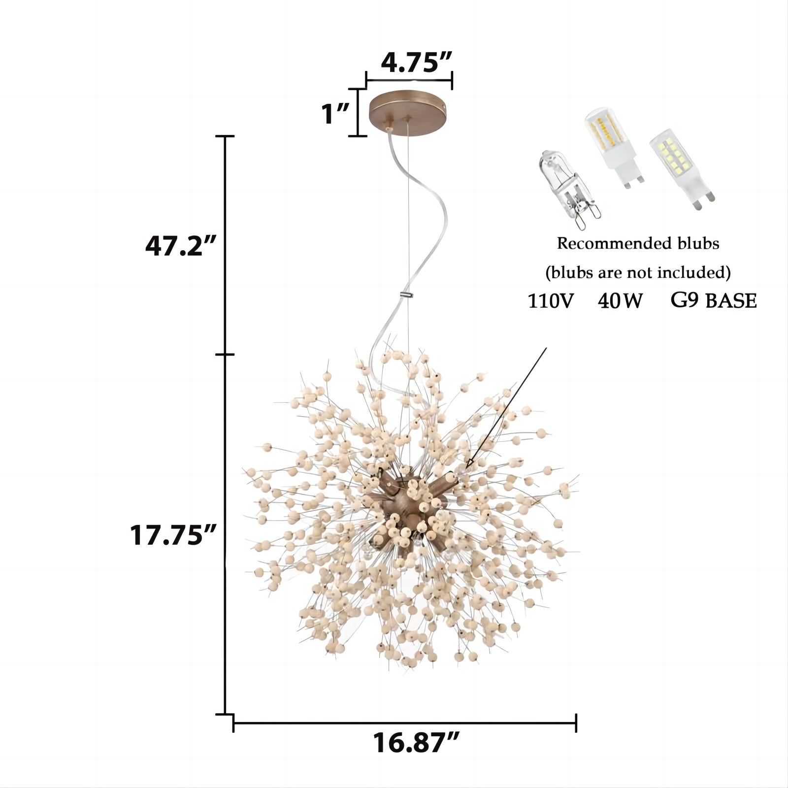 Wood Beaded Chandelier Dandelion Modern Sputnik Chandeliers 8-Light
