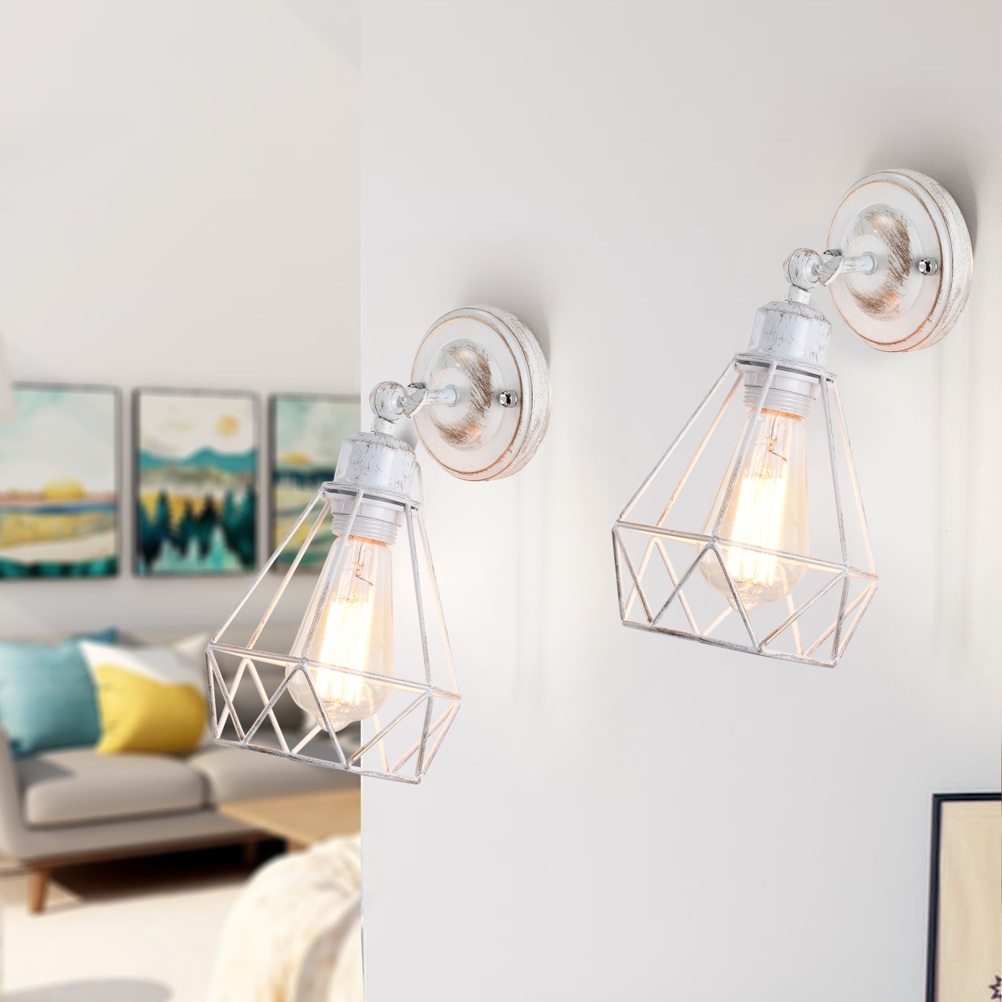 White Wall Sconces Set of Two Adjustable