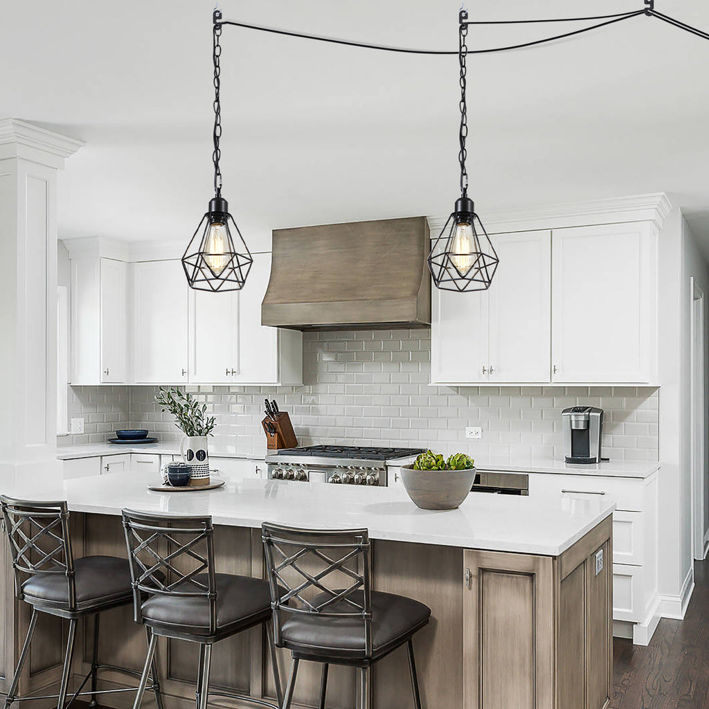 Black Industrial Plug-in Pendant Light with 20ft Cord 2 Pack