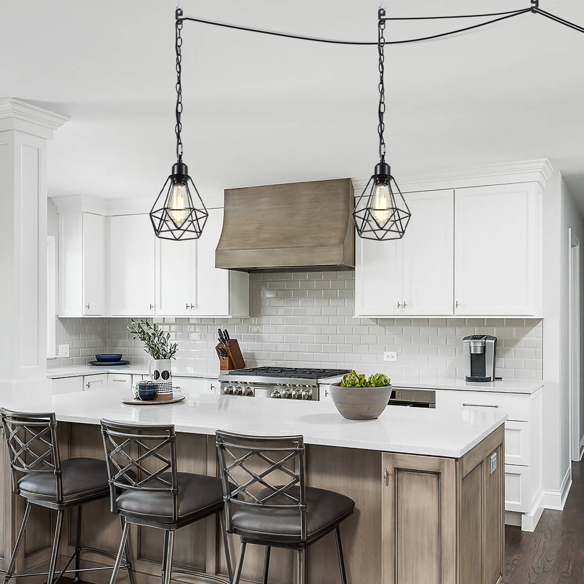 Black Industrial Plug-in Pendant Light with 20ft Cord 2 Pack