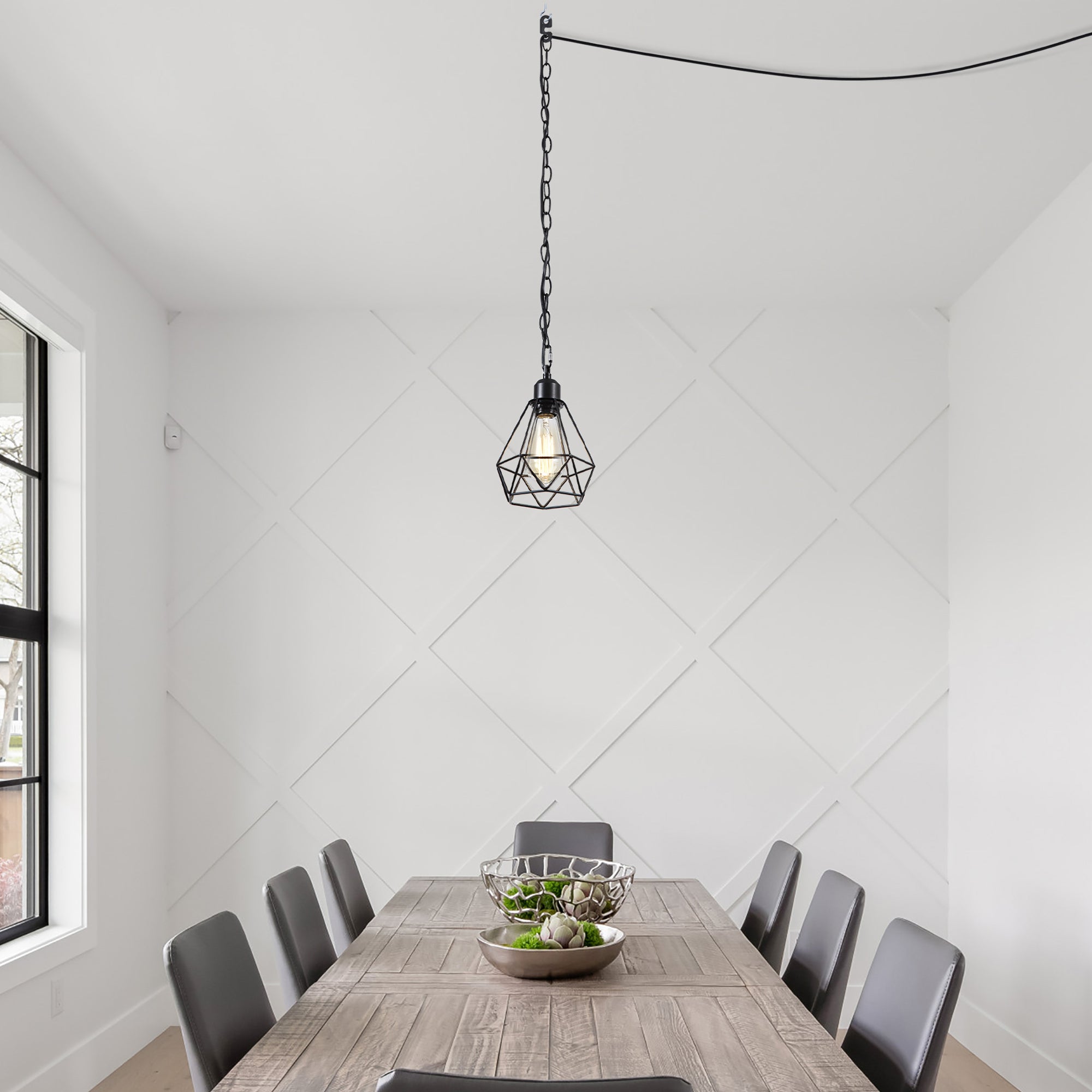 Black Industrial Plug-in Pendant Light with 20ft Cord 2 Pack