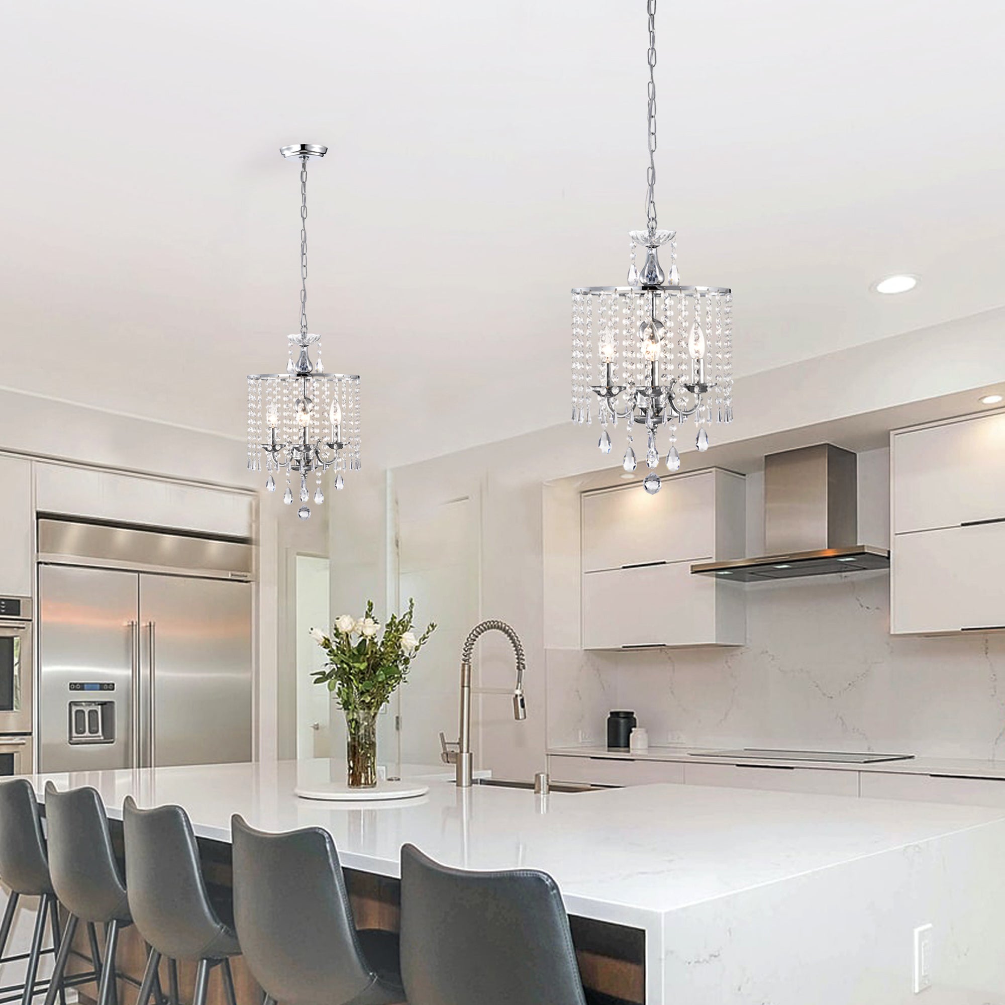 Modern Chandelier Mini Crystal Chandelier Chrome Finish Chandelier 3-Light
