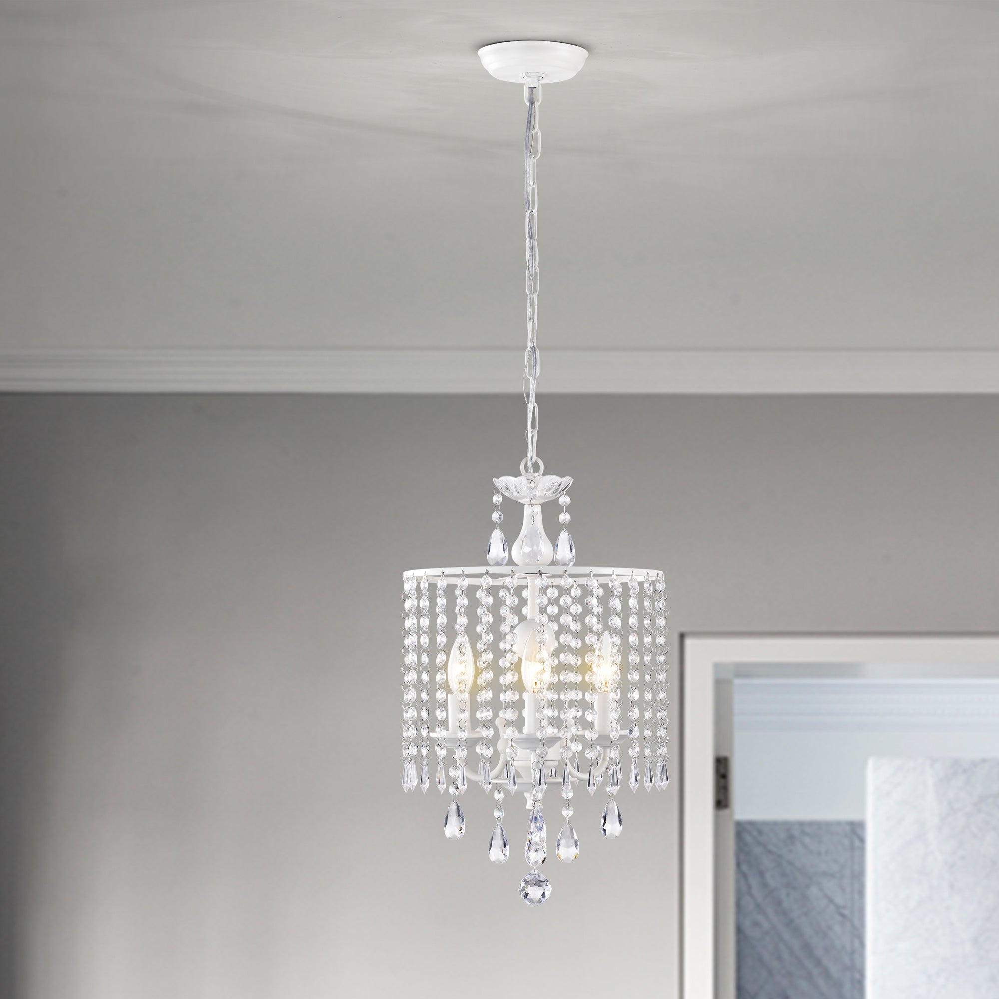 White Chandelier Modern Crystal Chandelier Mini Chandelier Light Fixture 3-Light
