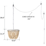 Plug in Wood Beaded Chandelier 3-Light Boho Light Fixture Ceiling