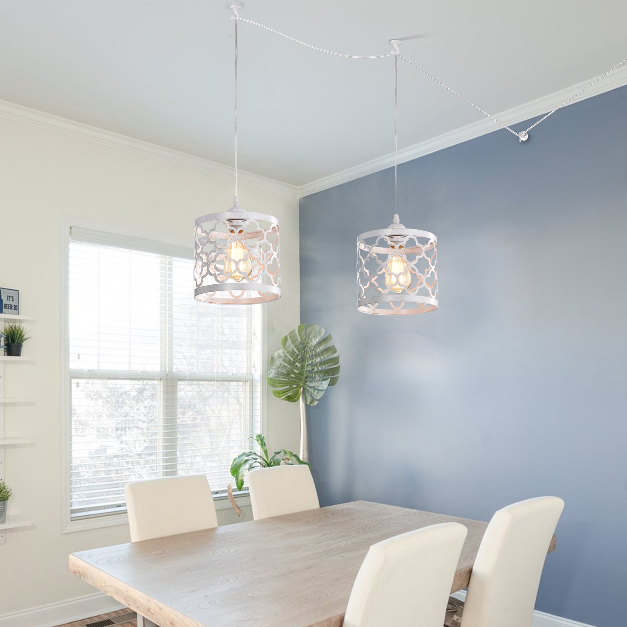 Small White Plug-In Swag Chandelier 1-Light Pendant Light