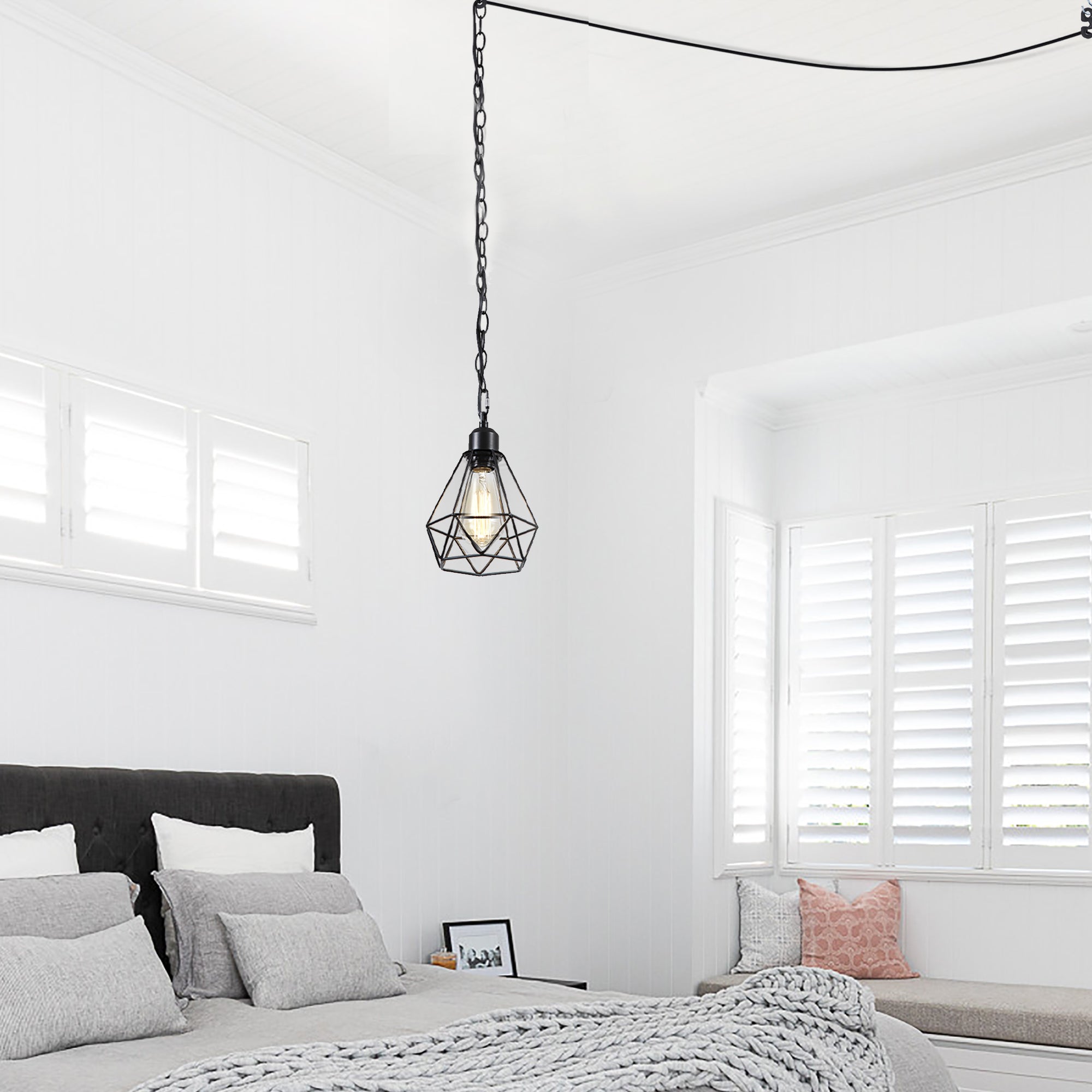 Black Industrial Plug-in Pendant Light with 20ft Cord 2 Pack