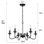 Modern Farmhouse Black Chandelier 6-Light Candle Pendant Light