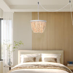 Plug in Wood Beaded Chandelier 3-Light Boho Light Fixture Ceiling