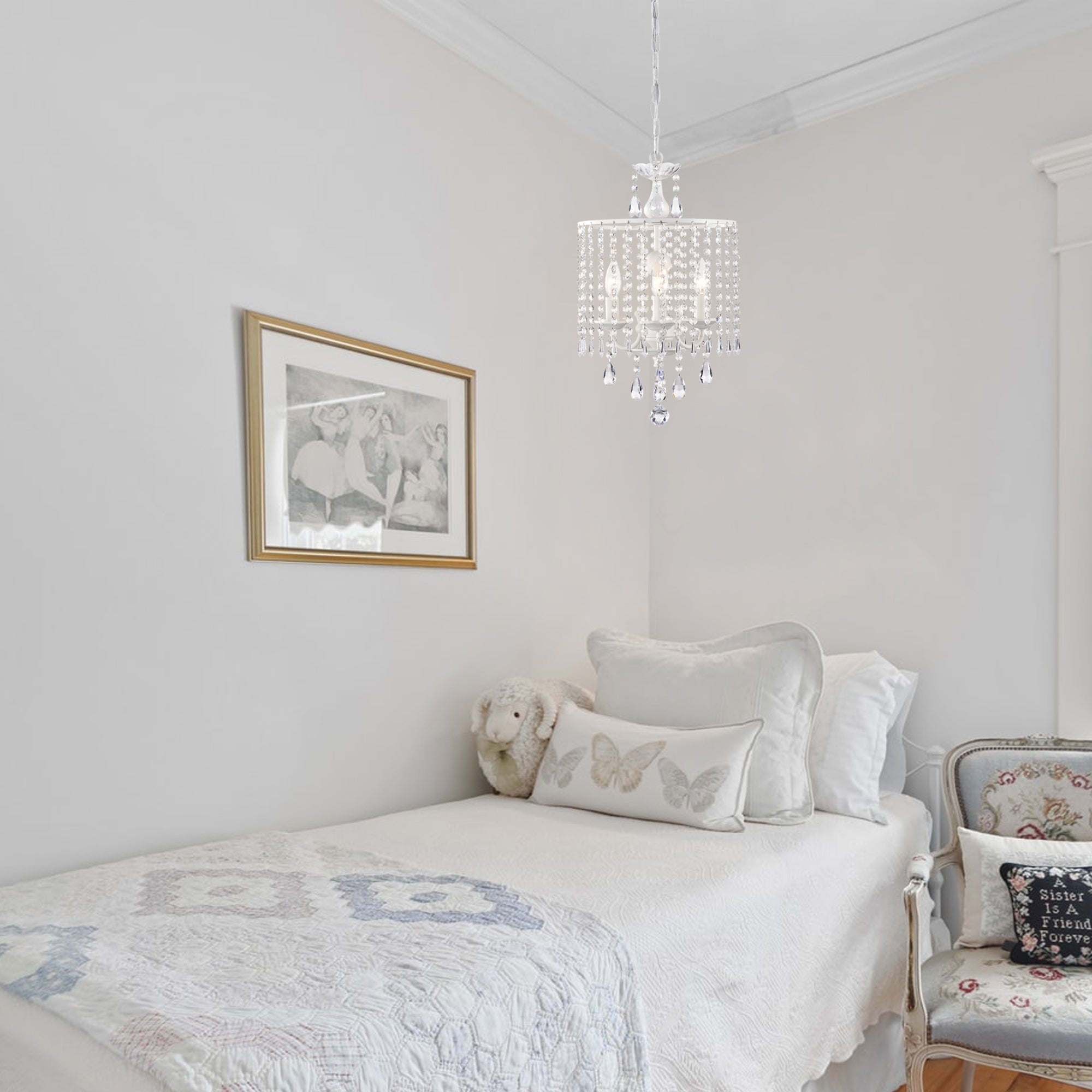 White Chandelier Modern Crystal Chandelier Mini Chandelier Light Fixture 3-Light