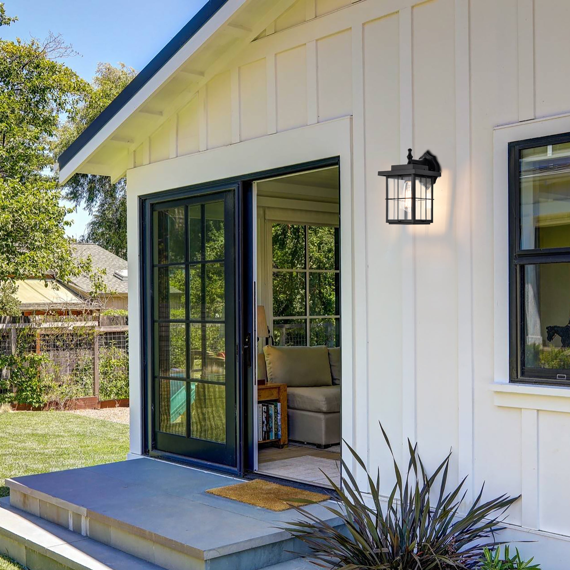 Outdoor Garage Lights Wall Mount Black with Clear Glass Shade 1-Light Outdoor Light Fixture