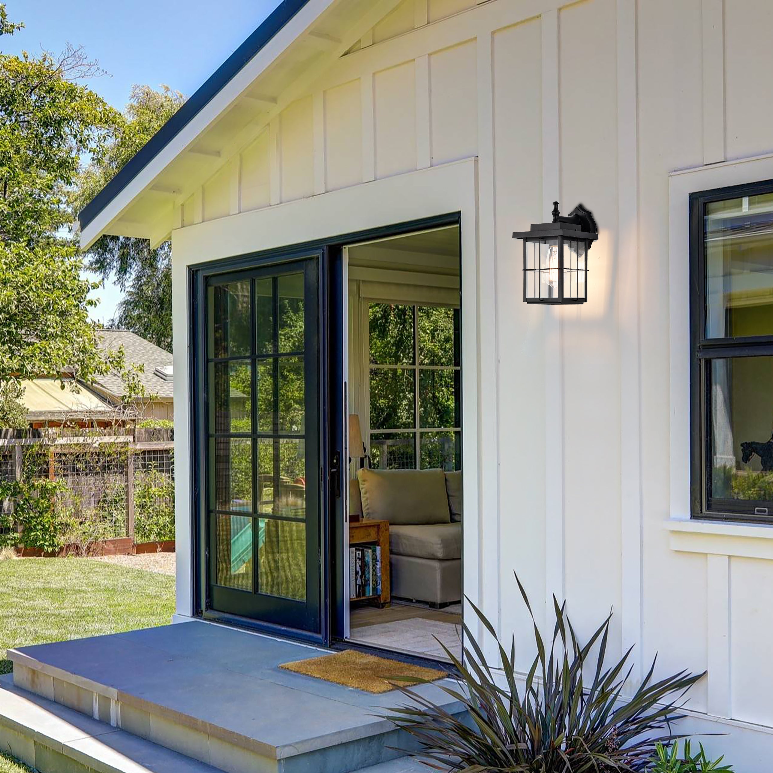 Outdoor Garage Lights Wall Mount Black with Clear Glass Shade 1-Light Outdoor Light Fixture