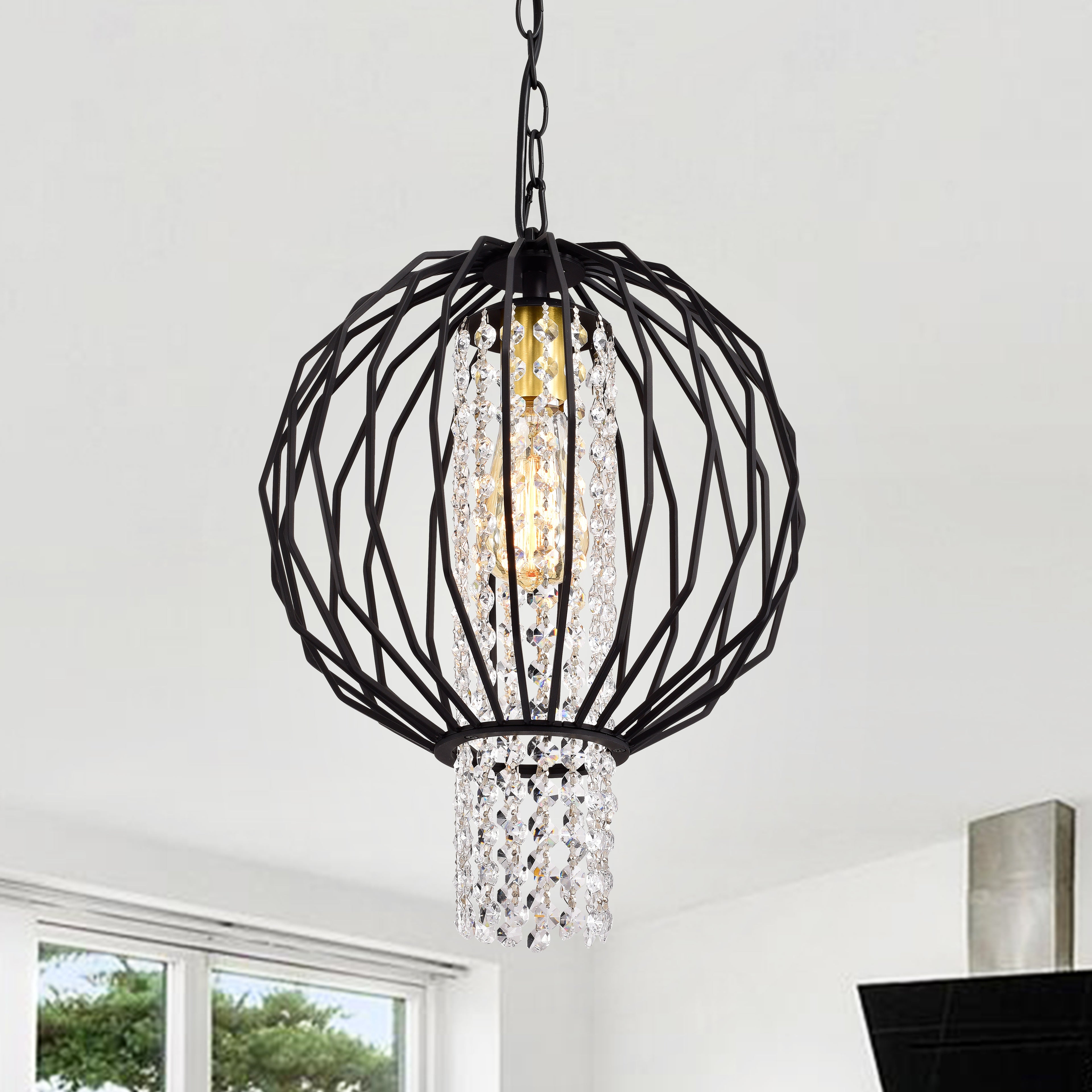 Black Orb Chandelier 1-Light Crystal Chandelier