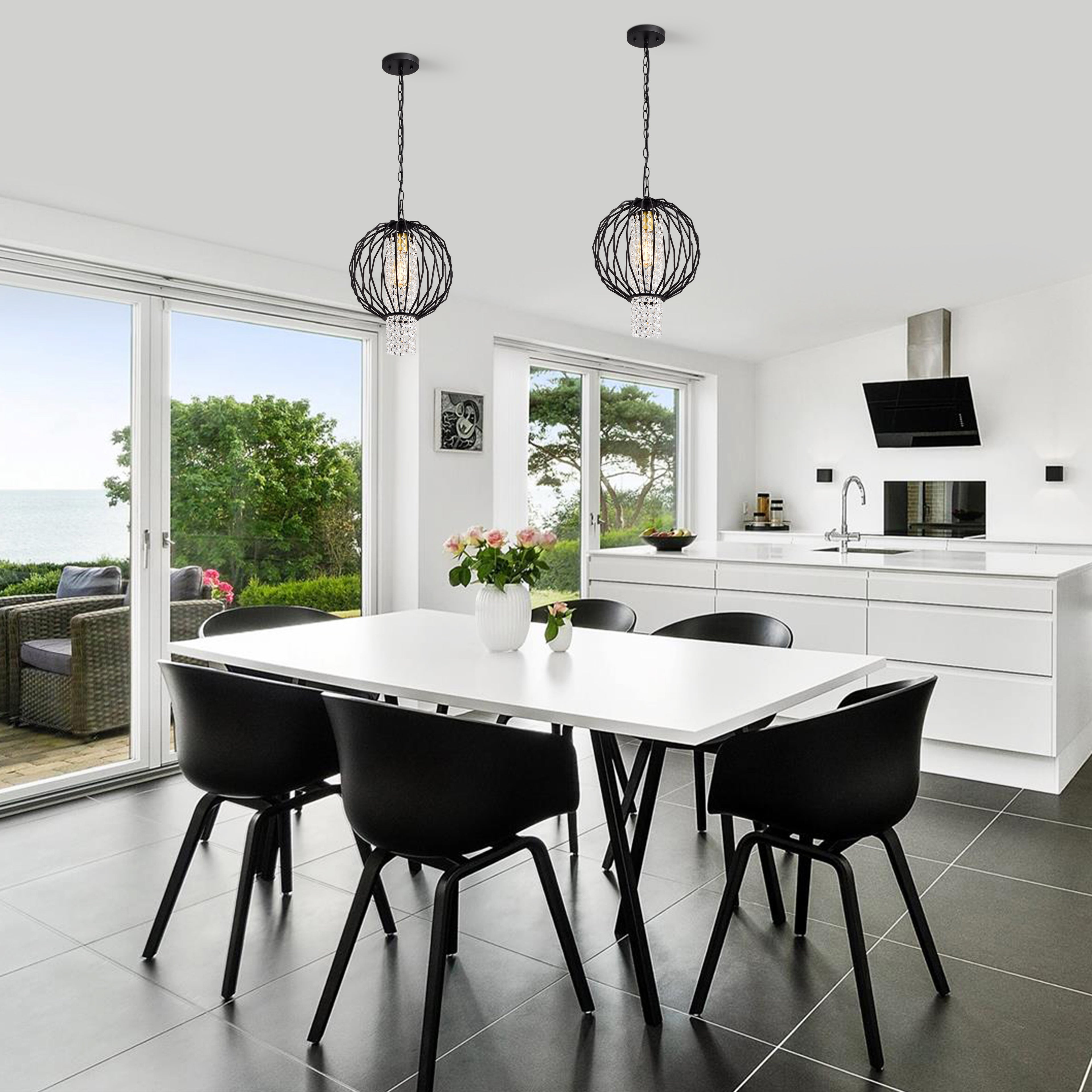 Black Orb Chandelier 1-Light Crystal Chandelier