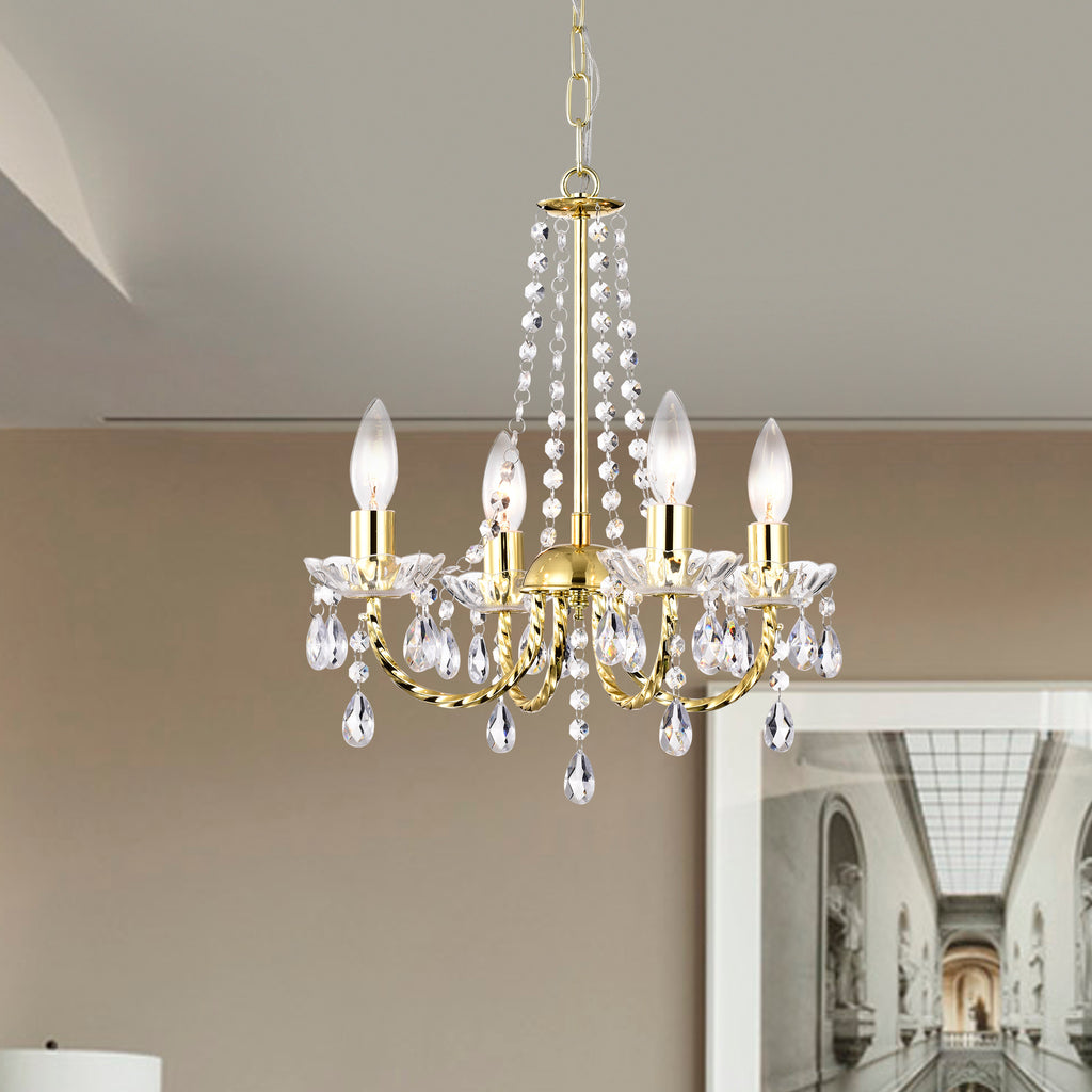 Mini Gold Chandelier for Bedroom 4 Light Modern Crystal Chandelier Light Fixture