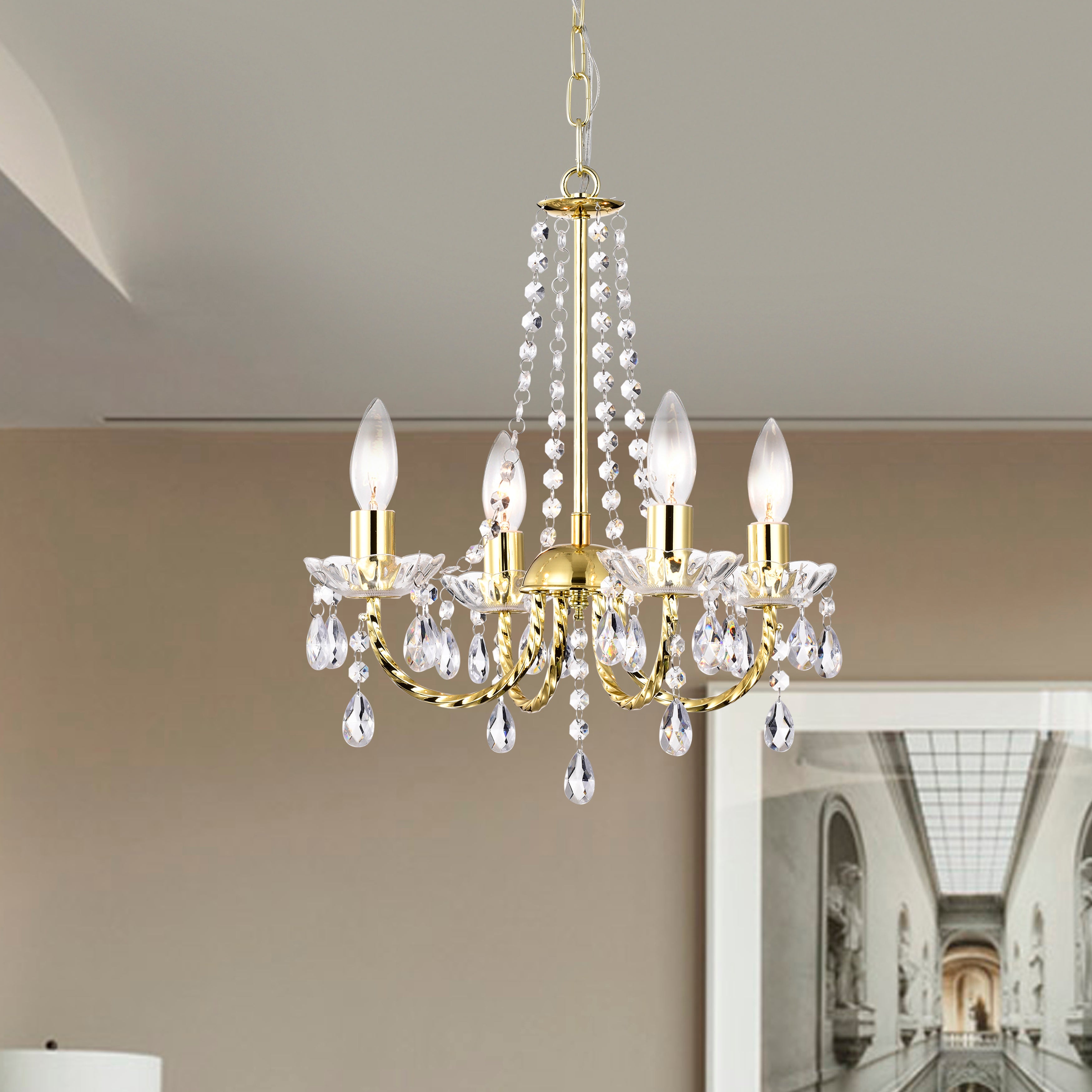 Mini Gold Chandelier for Bedroom 4 Light Modern Crystal Chandelier Light Fixture