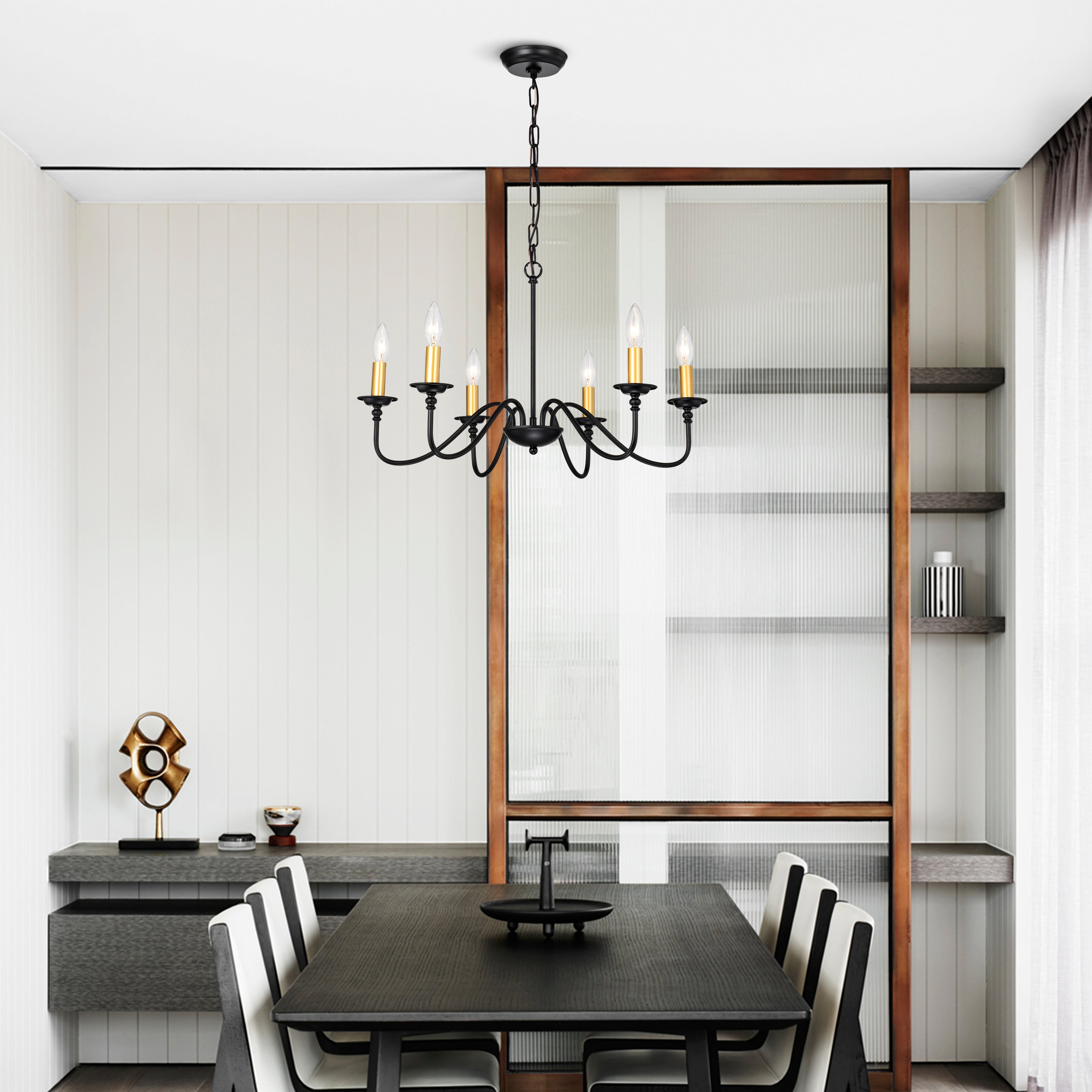 Modern Farmhouse French Country Chandelier Black and Gold 6-light