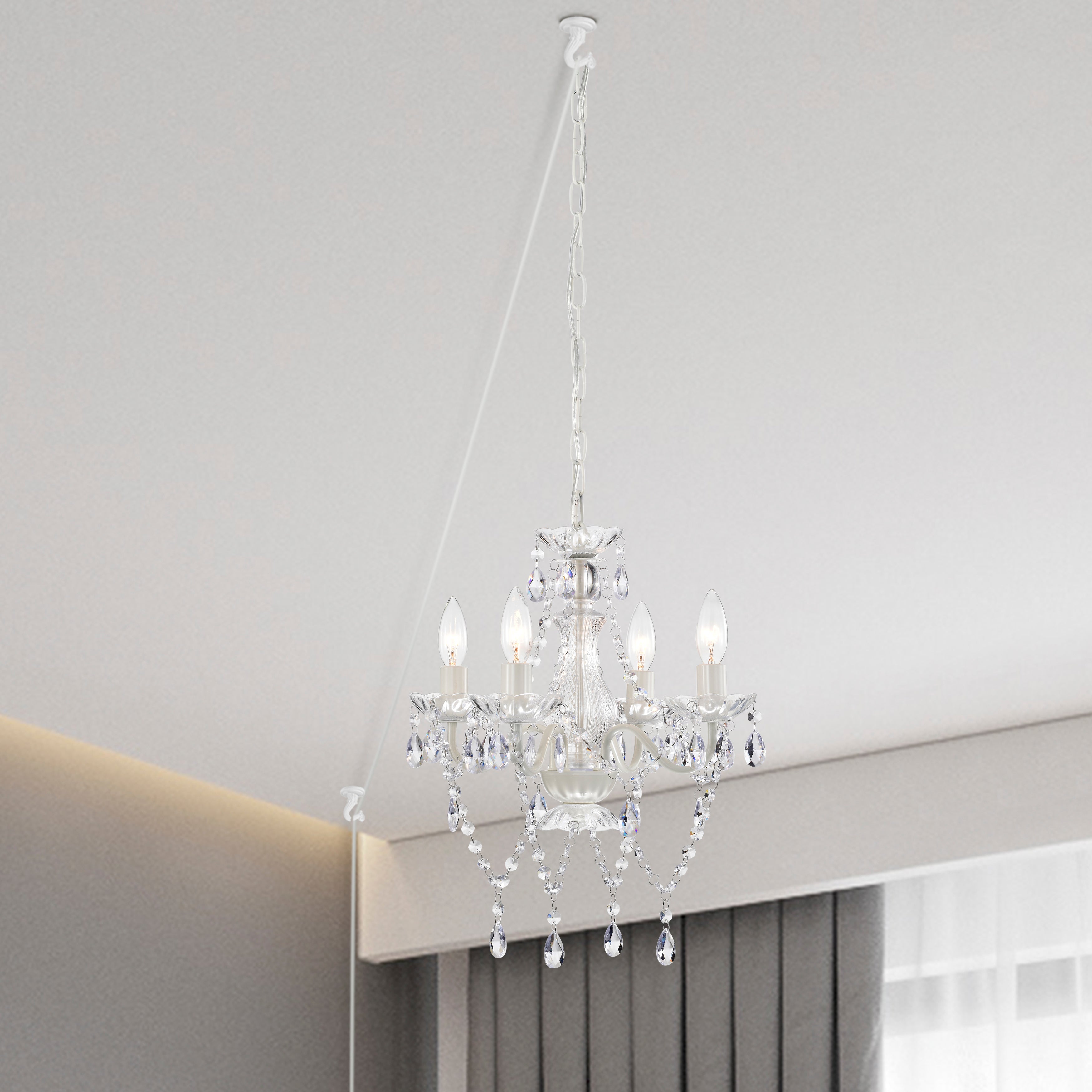Plug In Swag Chandelier Small White Crystal Chandelier 4-Light