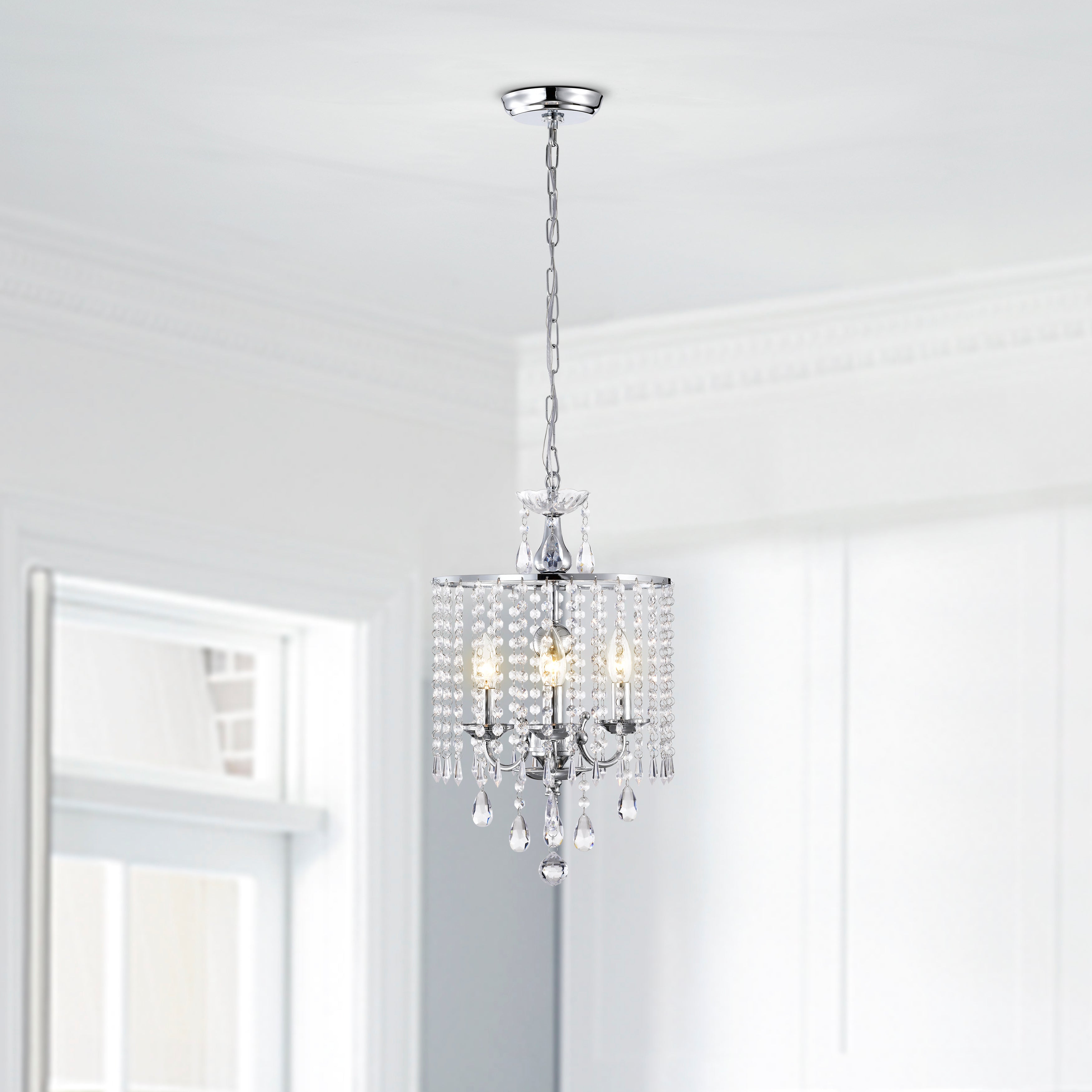 Modern Chandelier Mini Crystal Chandelier Chrome Finish Chandelier 3-Light