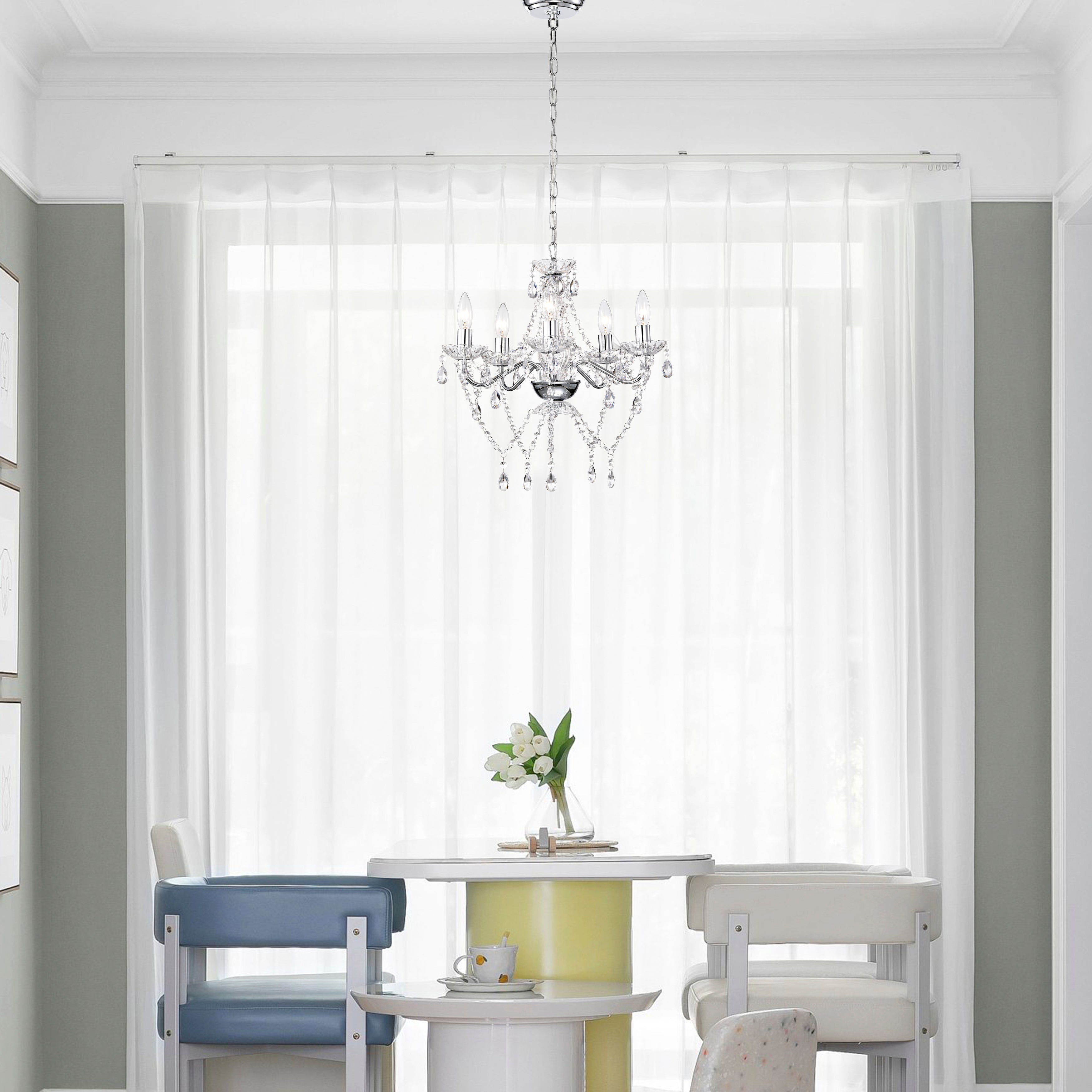 Chrome Chandelier Acrylic Crystal Chandelier 5-Light Modern Chandelier