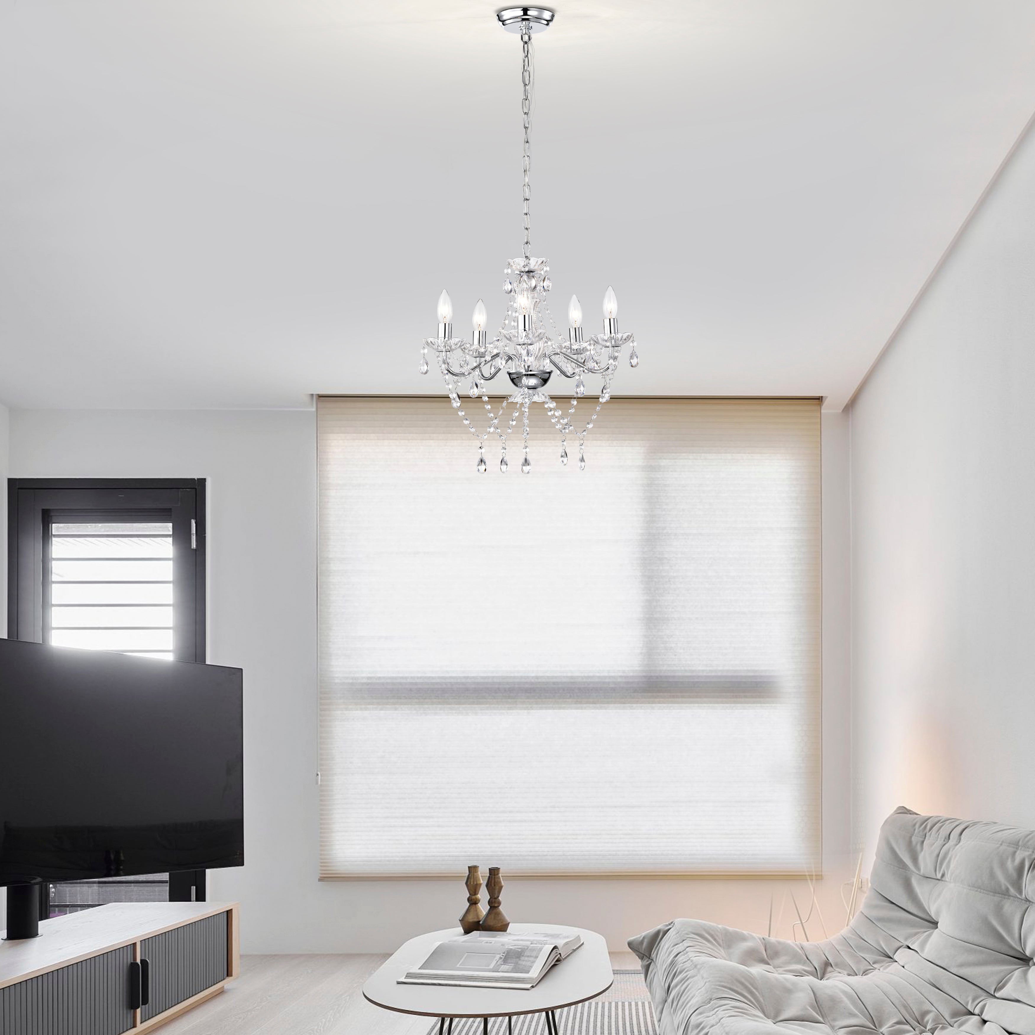 Chrome Chandelier Acrylic Crystal Chandelier 5-Light Modern Chandelier