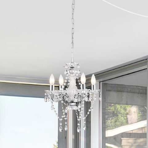 Plug-in Swag Chandelier Chrome Chandelier with Acrylic Crystal 4-Light