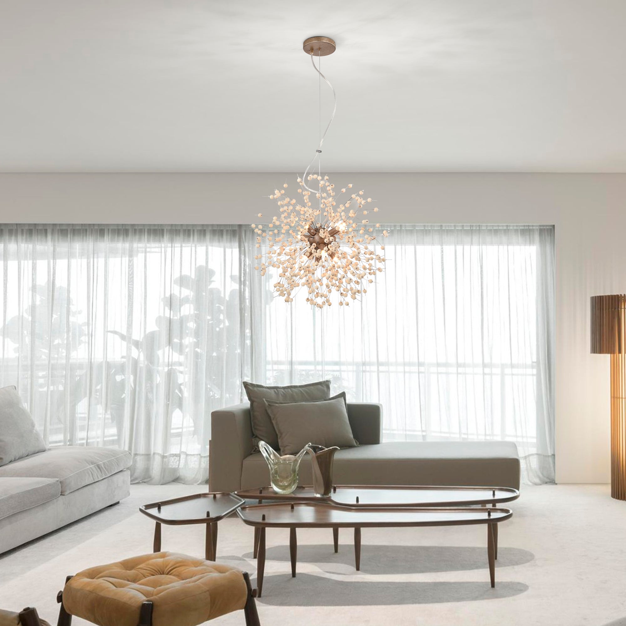 Wood Beaded Chandelier Dandelion Modern Sputnik Chandeliers 8-Light