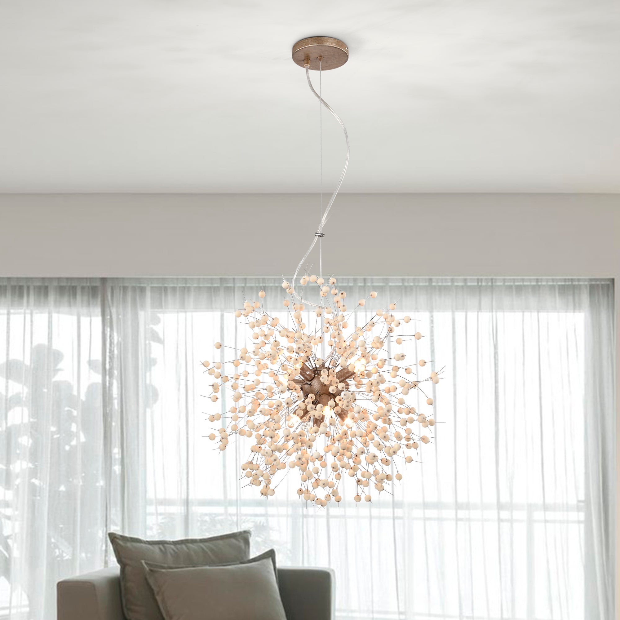 Wood Beaded Chandelier Dandelion Modern Sputnik Chandeliers 8-Light