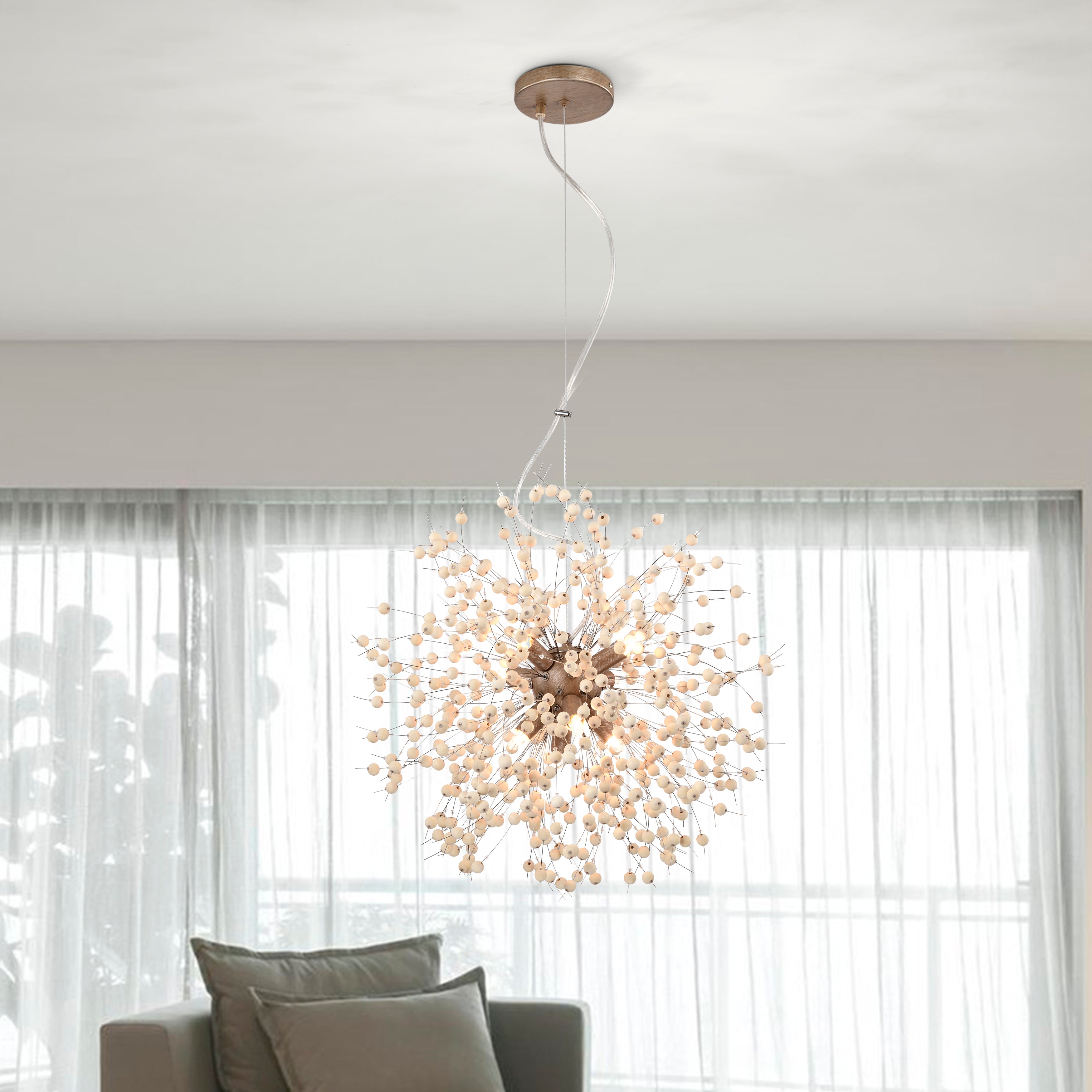 Wood Beaded Chandelier Dandelion Modern Sputnik Chandeliers 8-Light