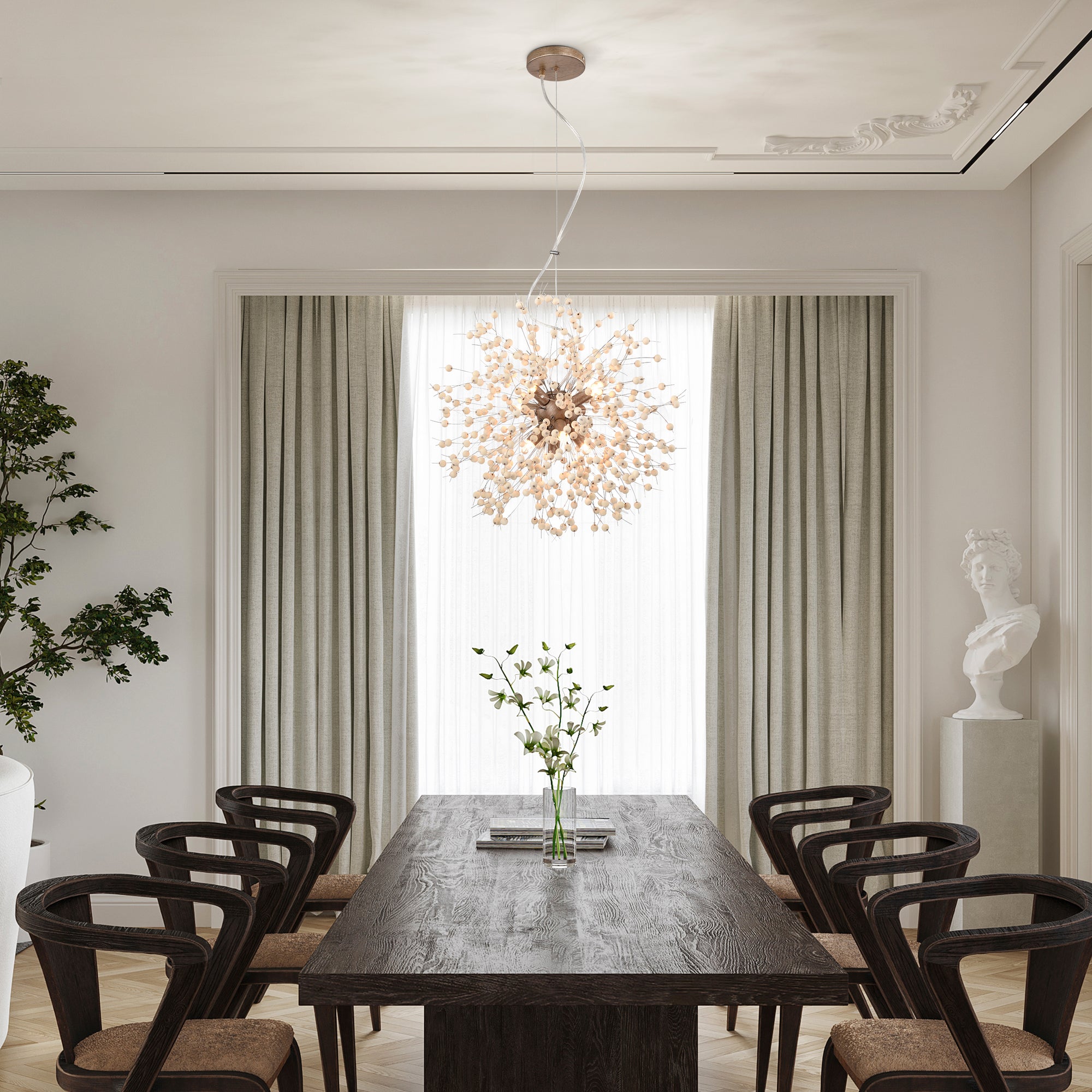 Wood Beaded Chandelier Dandelion Modern Sputnik Chandeliers 8-Light