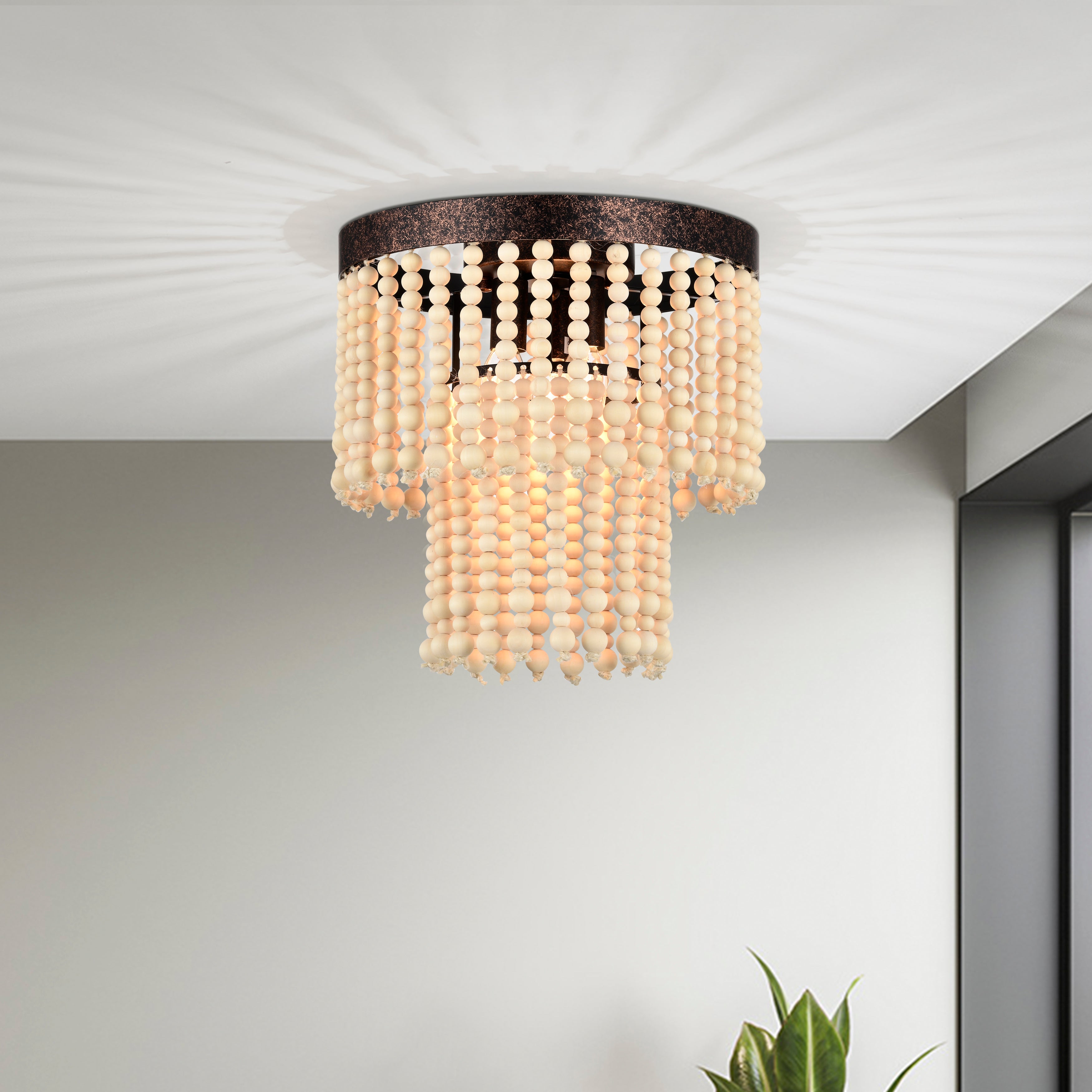 Boho Chandelier Light Fixture 3-Light Flush Mount Two Tier Chandeliers for bedrooms Beaded Chandelier Light Fixture