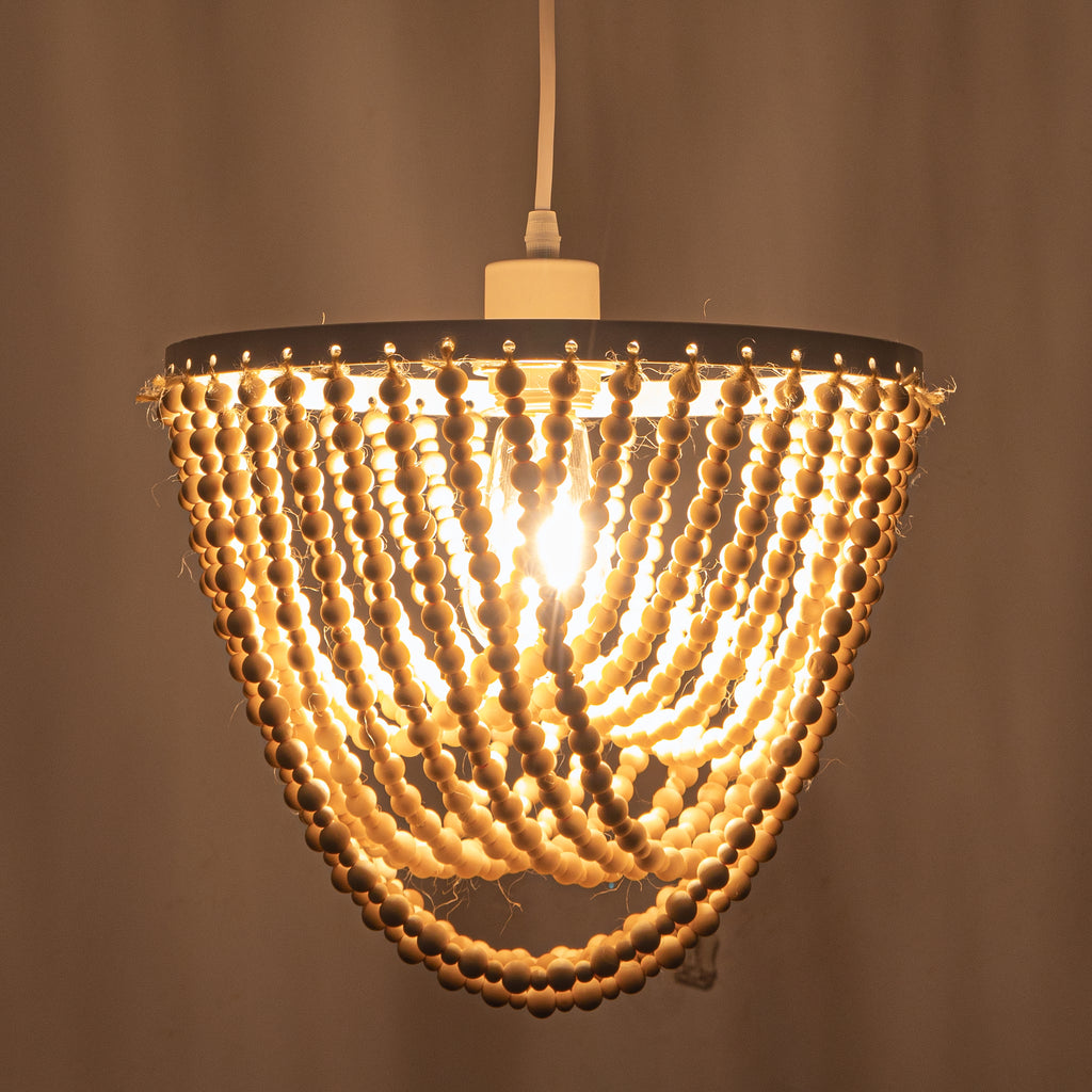 Wood Bead Chandelier Pendant Plug in Swag Light with 20ft Cord 1-Light