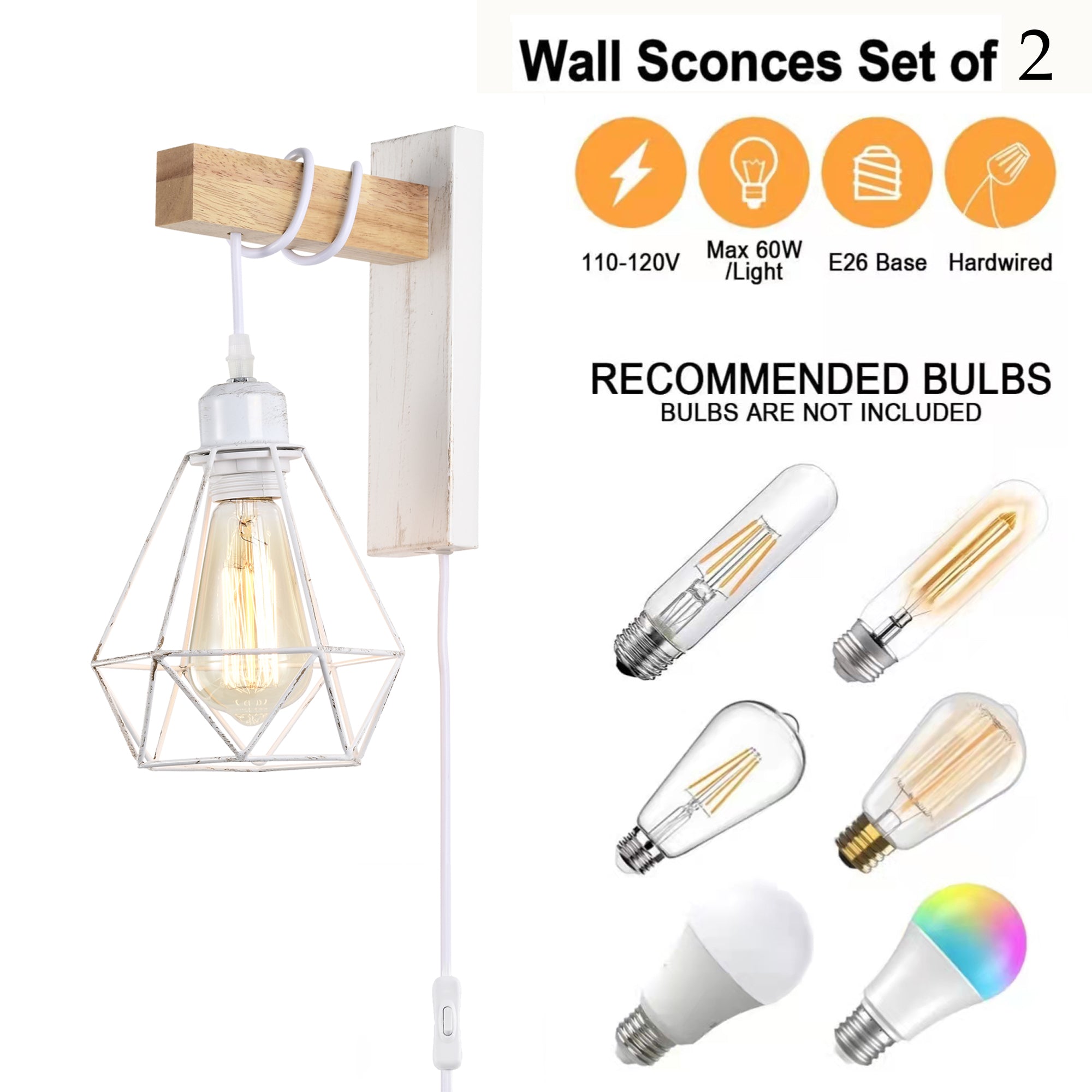 Plug in Wall Sconces Industrial Wall Lamp with 6ft Plug in Cord Plug-in Wall Mounted Light for Bedroom