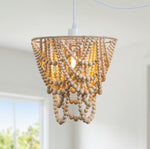 Boho Wood Beaded Chandelier Pendant Plug-in Chandelier Light 1-Light