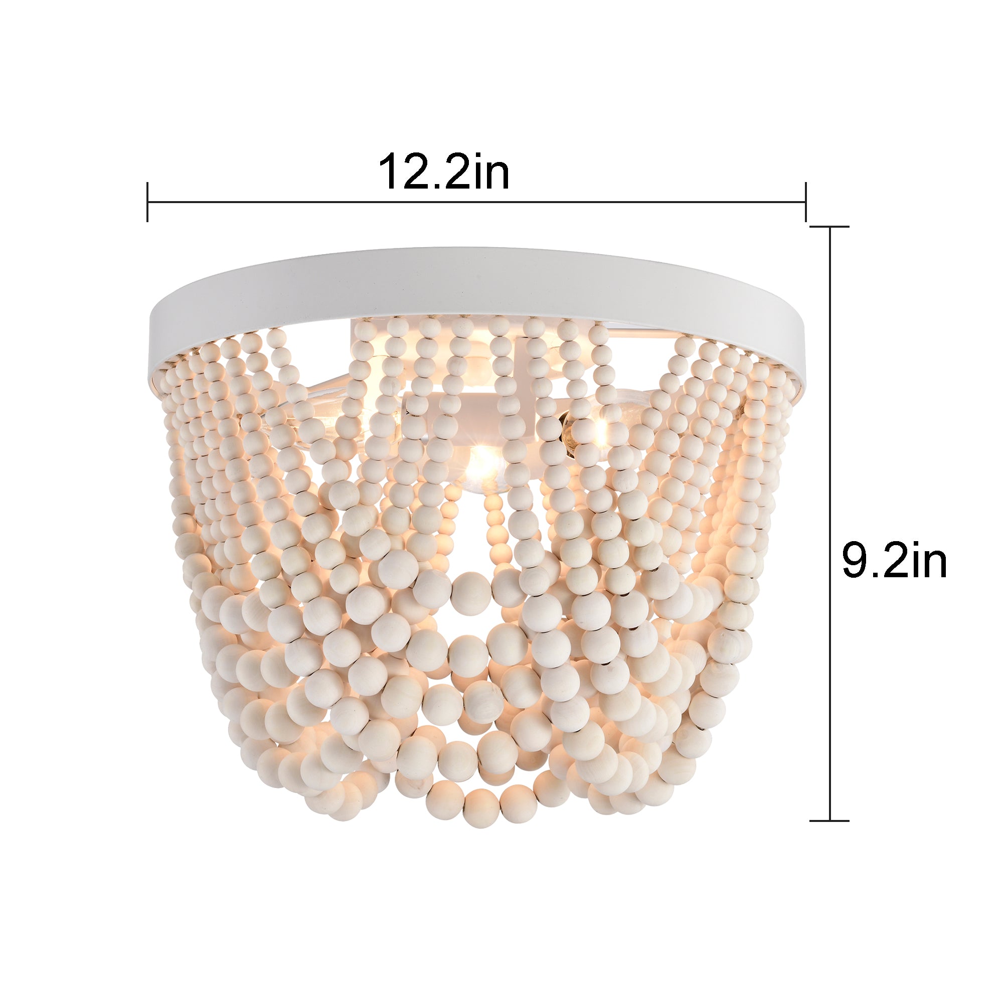 Wood Bead Chandelier Light Fixture 3 Lingt Flush Mount Boho Light Fixtures