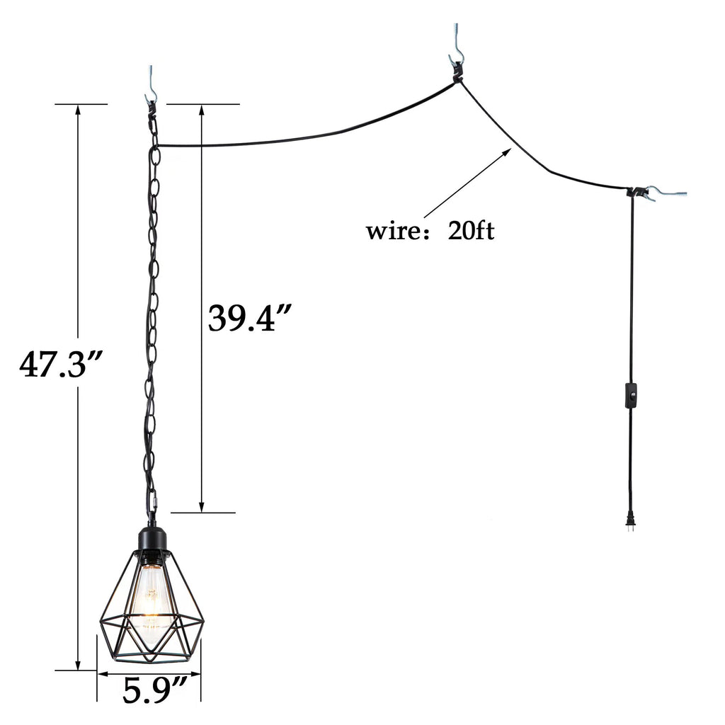 Black Industrial Plug-in Pendant Light with 20ft Cord 2 Pack