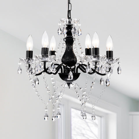 Black Chandeliers 6-Light Acrylic Crystal Traditional Style Chandelier