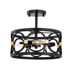 Black and Gold Flush Mount Chandelier 3-Light Ring Ceiling Light