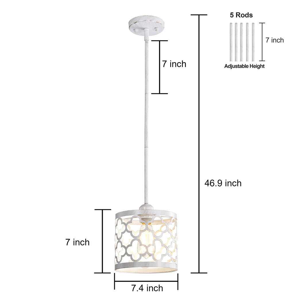 White Mini Pendant Light 1-Light Small Chandelier 7.4" Wide