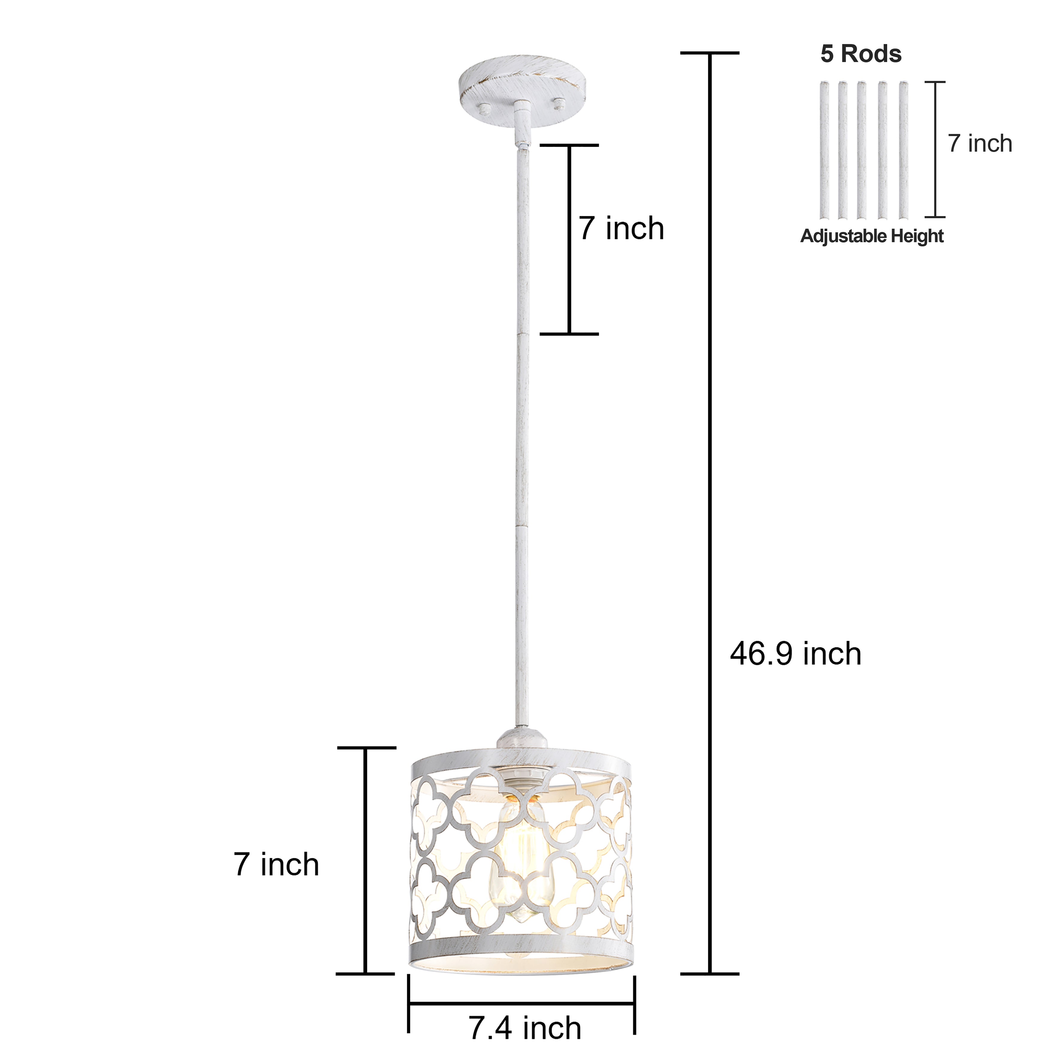 White Mini Pendant Light 1-Light Small Chandelier 7.4" Wide